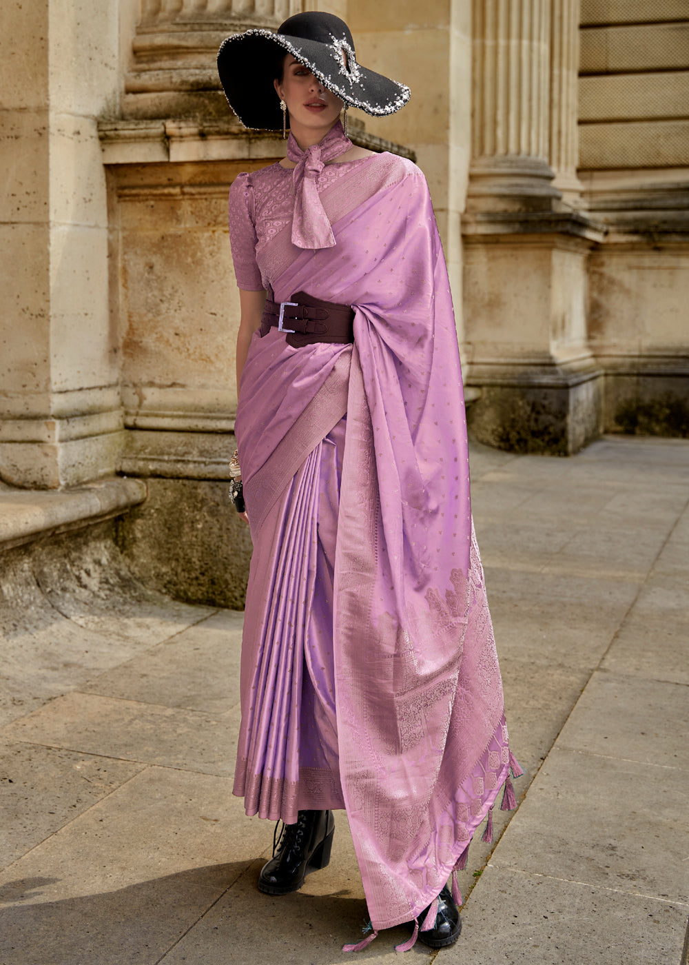 Pearly Purple Woven Banarasi Satin Silk Saree