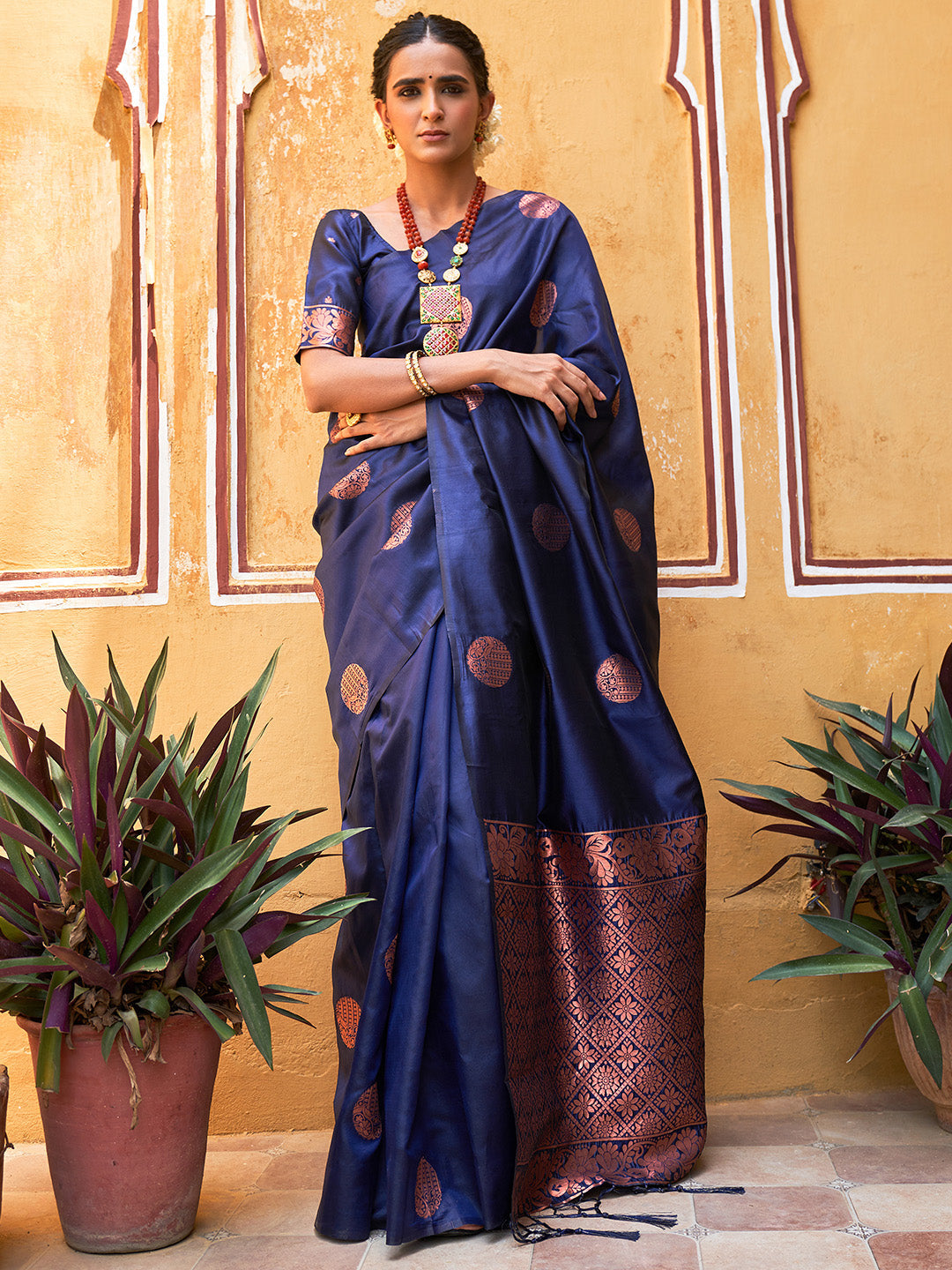 Ocean Blue Pearl Woven Banarasi Silk Saree