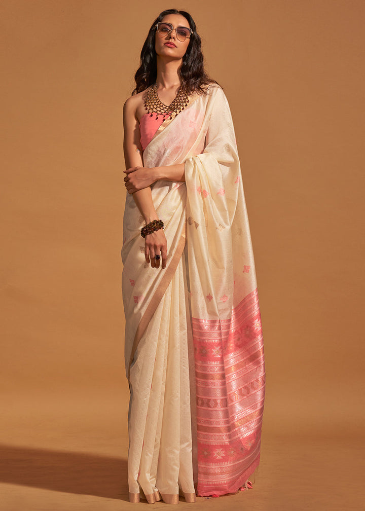 Cashmere Cream Handloom Banarasi Silk Saree