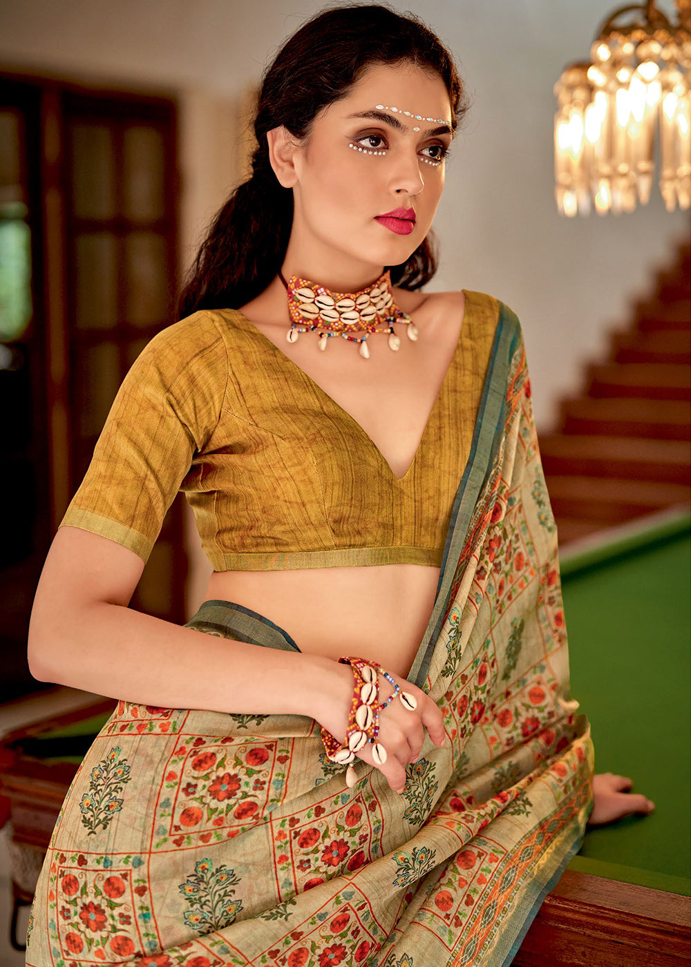 Cape Palliser Brown Banarasi Printed Silk Saree