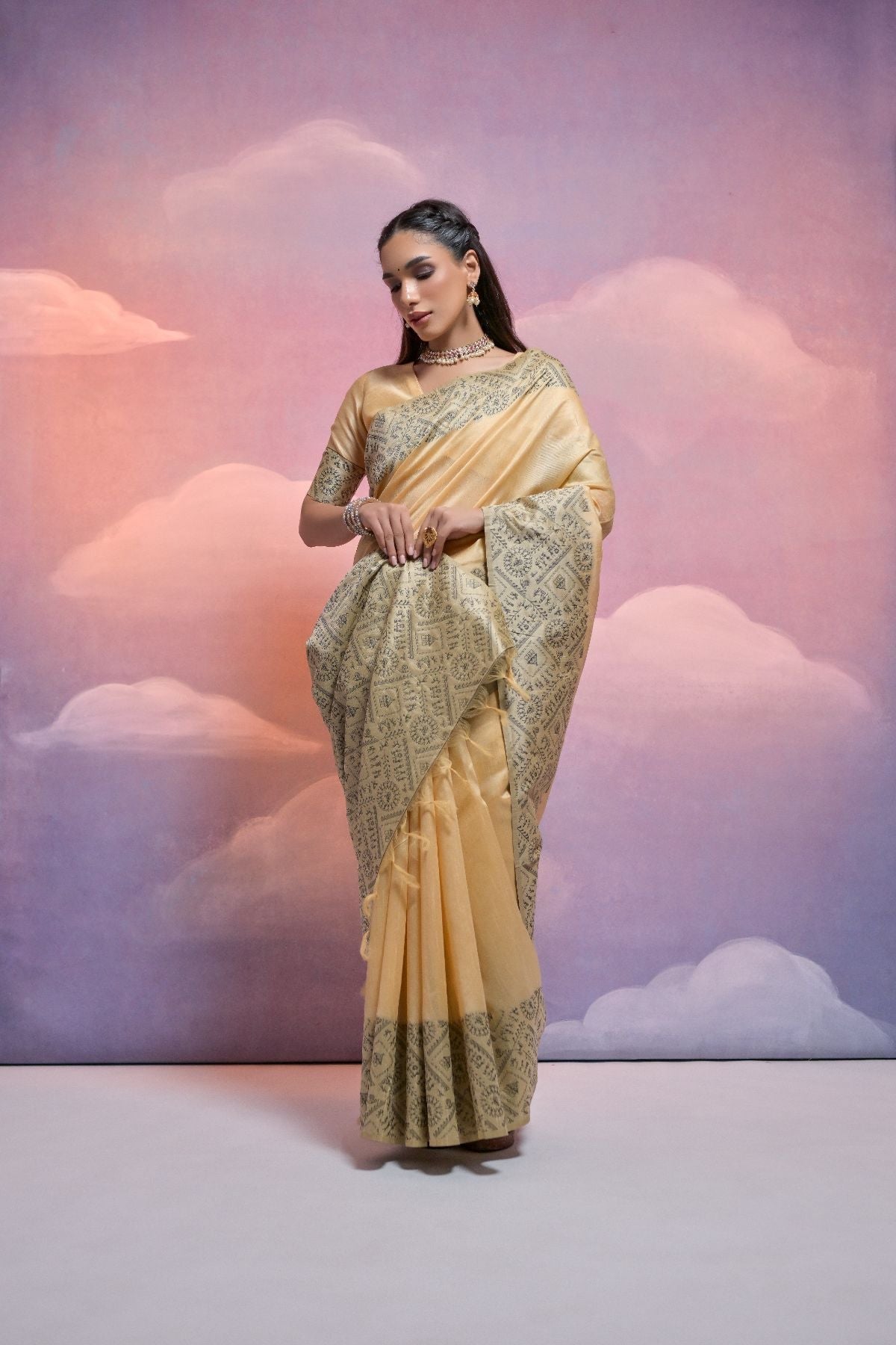 Maize Golden Banarasi Raw Silk Saree