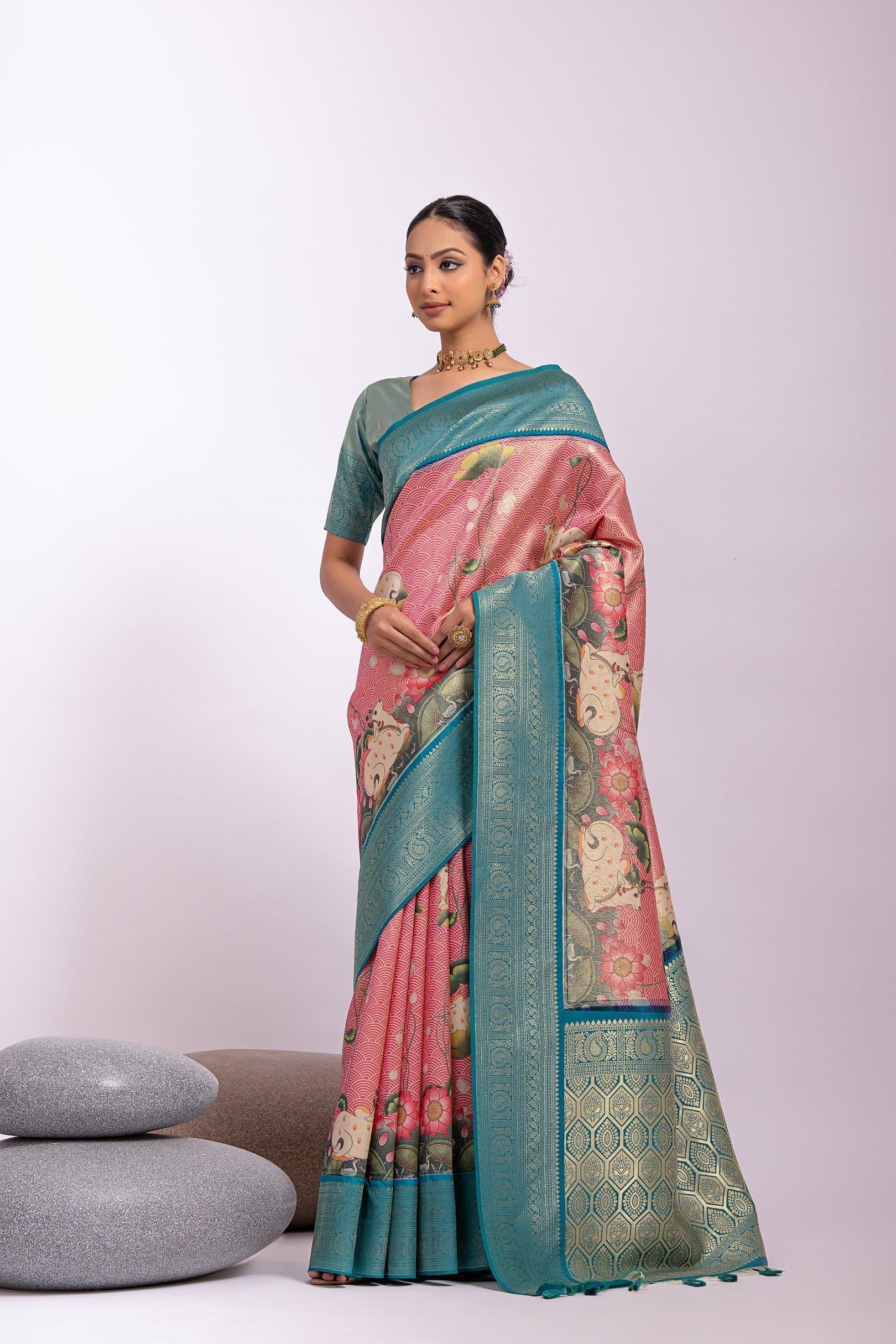 New York Pink Woven Tissue Silk Saree