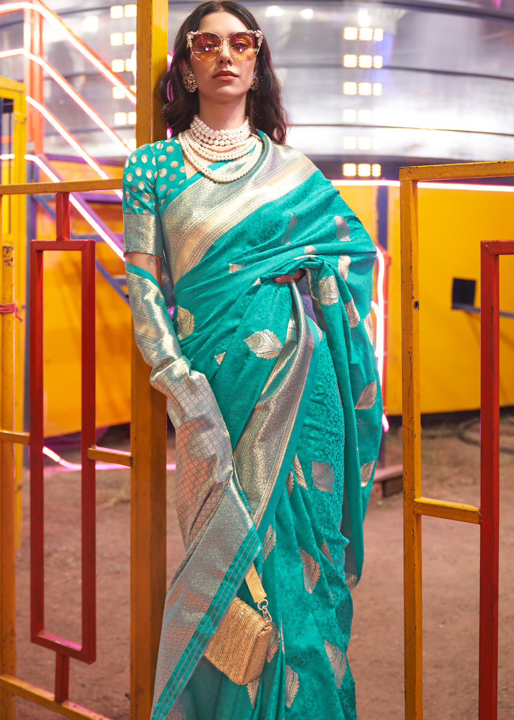 Genoa Blue Banarasi Handloom Silk Saree