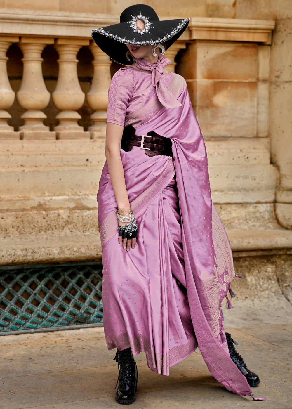 Pearly Purple Woven Banarasi Satin Silk Saree