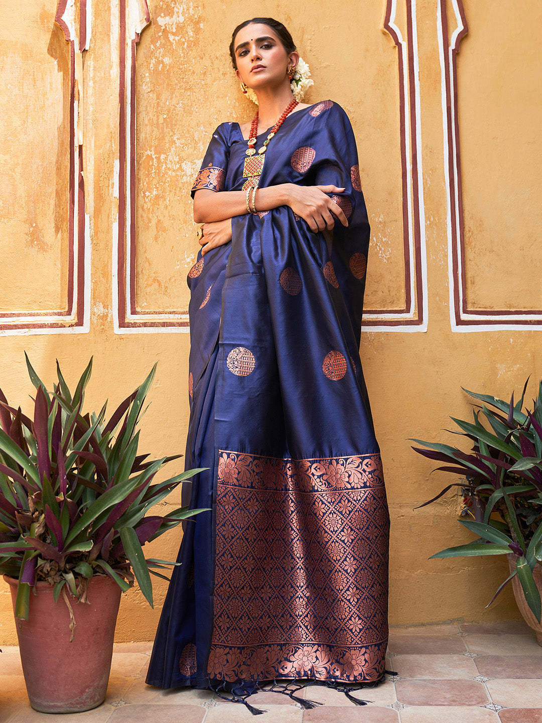 Ocean Blue Pearl Woven Banarasi Silk Saree