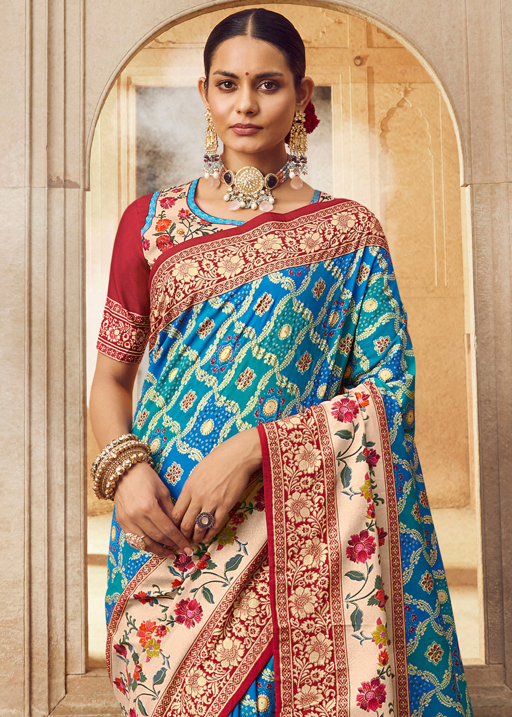 Sea Blue Woven Banarasi Silk Saree