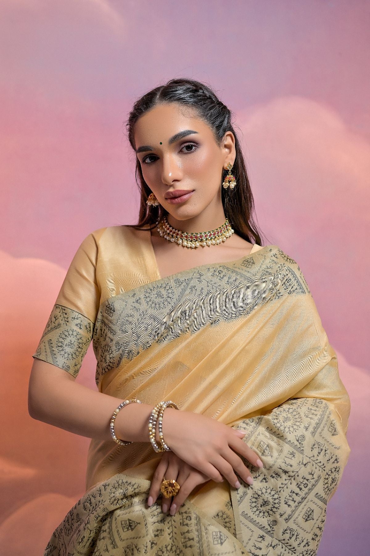 Maize Golden Banarasi Raw Silk Saree