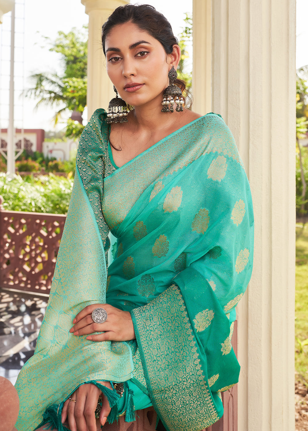 Robins Egg Blue Zari Woven Georgette Saree