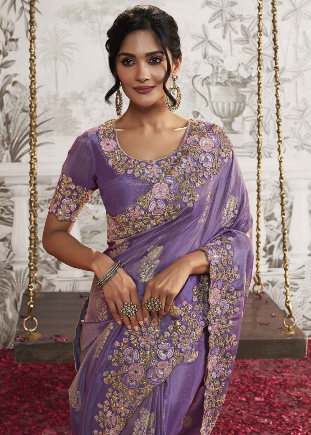 Amethyst Purple Embroidered Designer Silk Saree