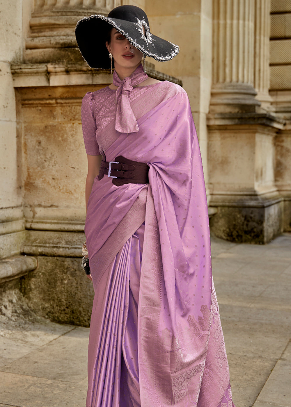 Pearly Purple Woven Banarasi Satin Silk Saree