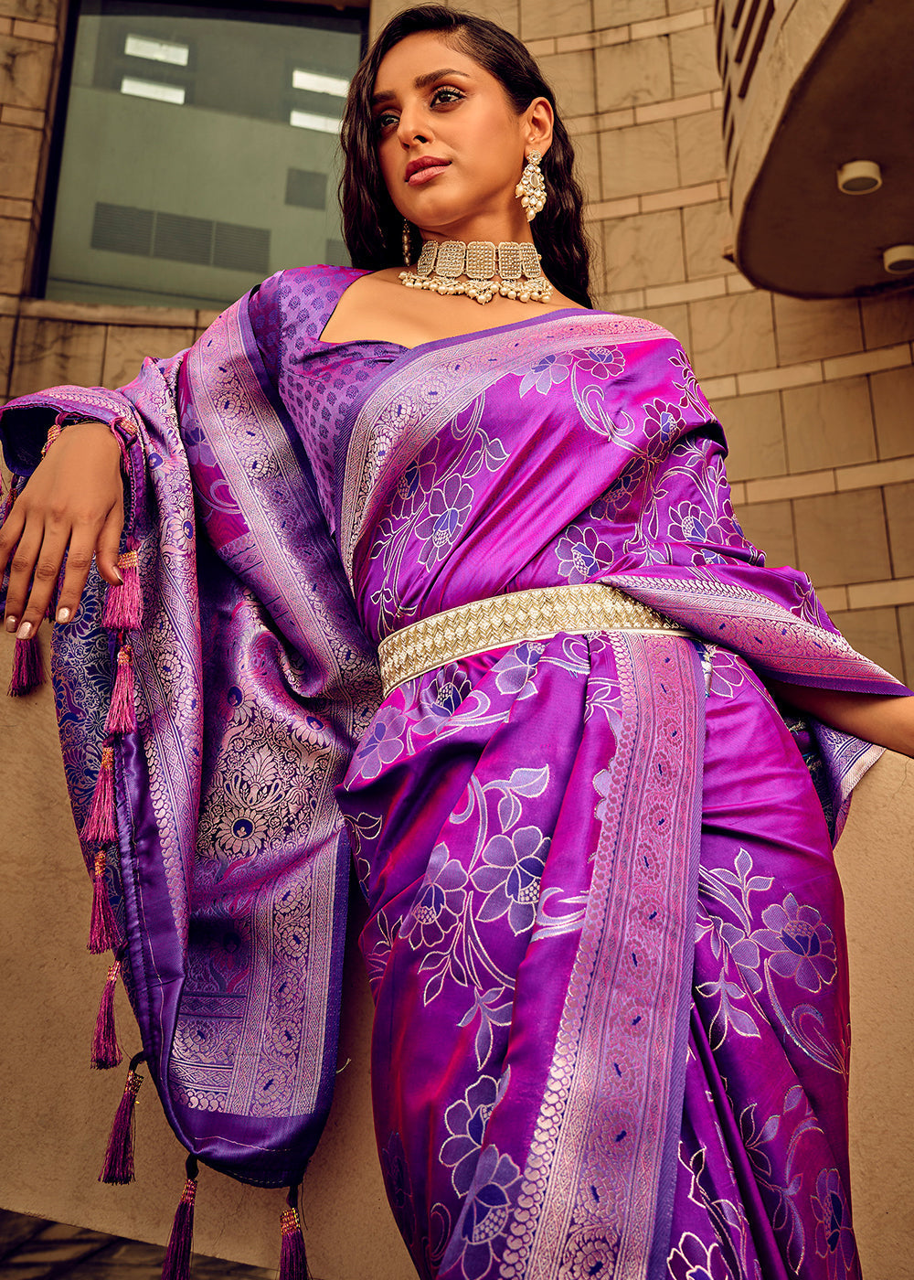 Seance Purple Zari Woven Banarasi Handloom Silk Saree