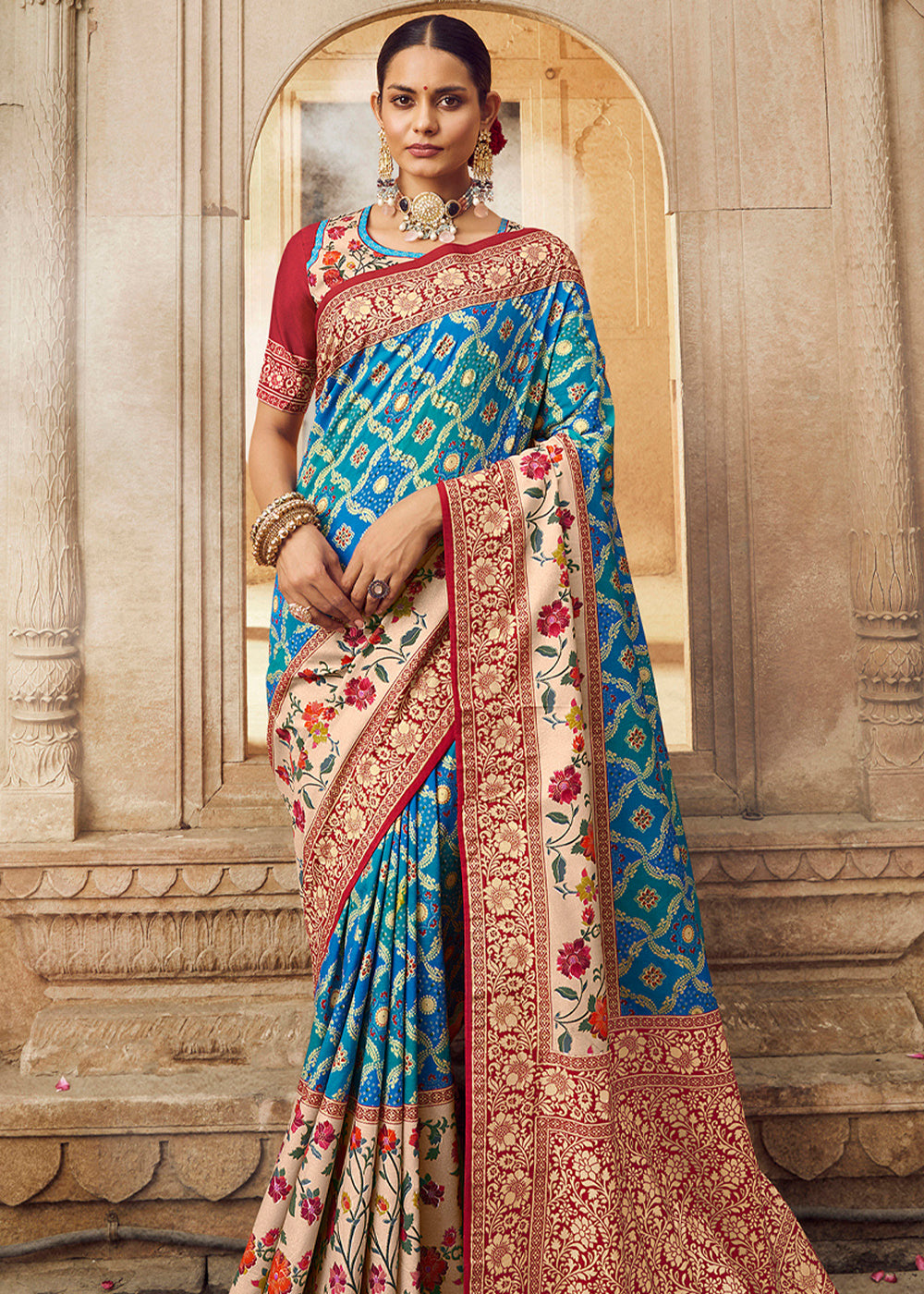 Sea Blue Woven Banarasi Silk Saree