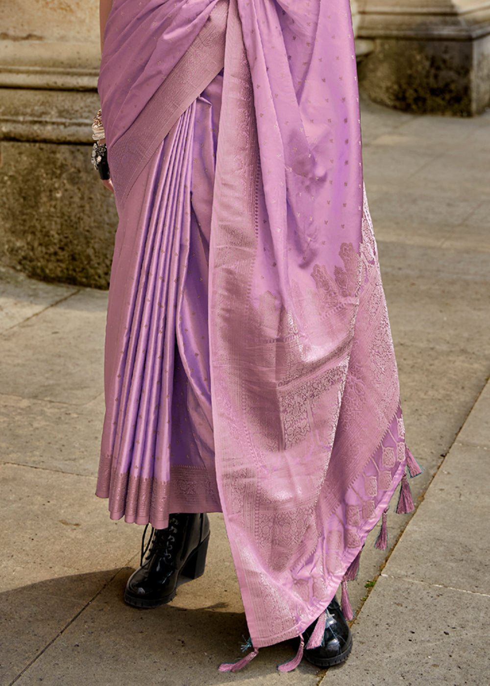 Pearly Purple Woven Banarasi Satin Silk Saree