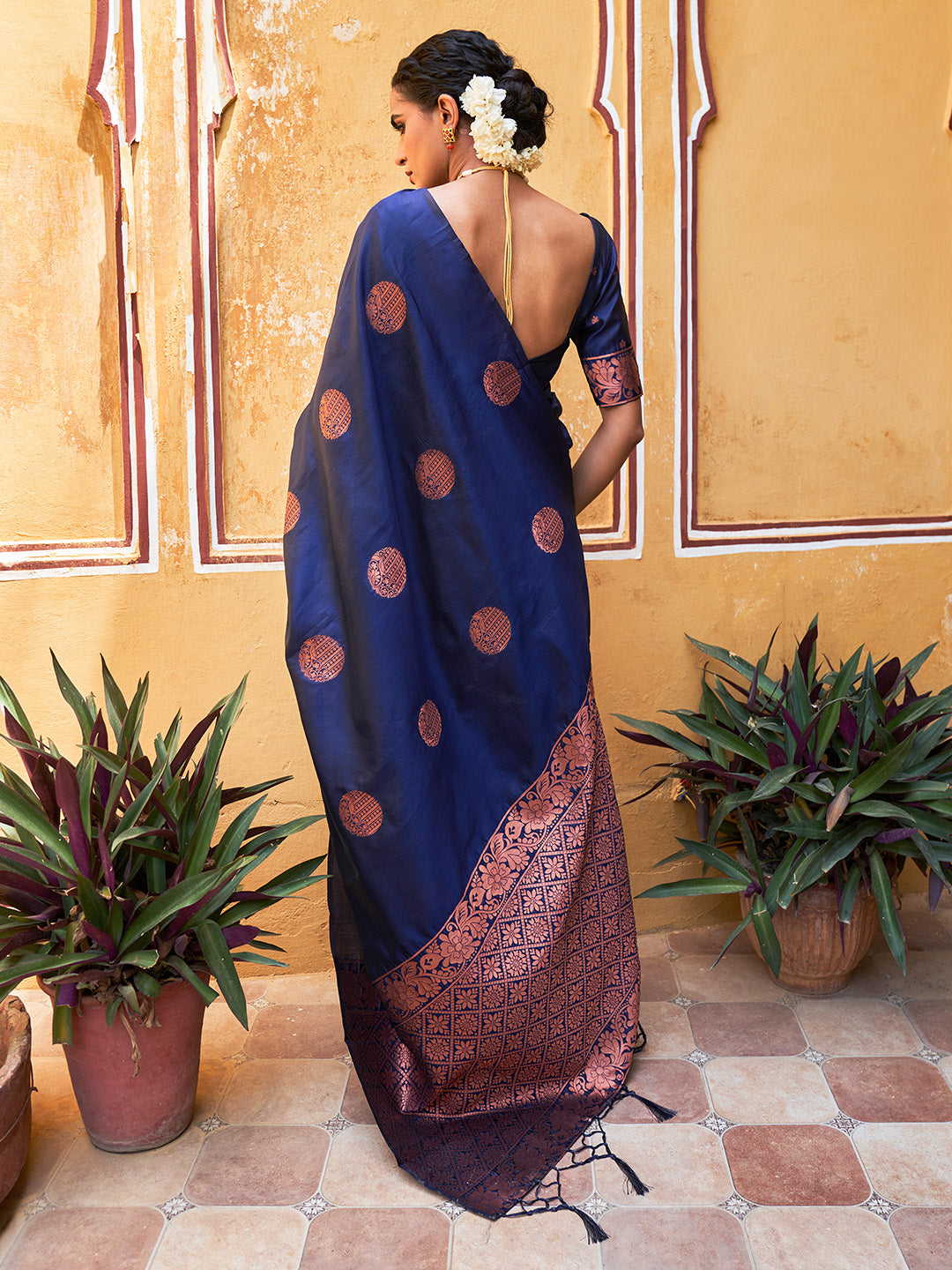 Ocean Blue Pearl Woven Banarasi Silk Saree