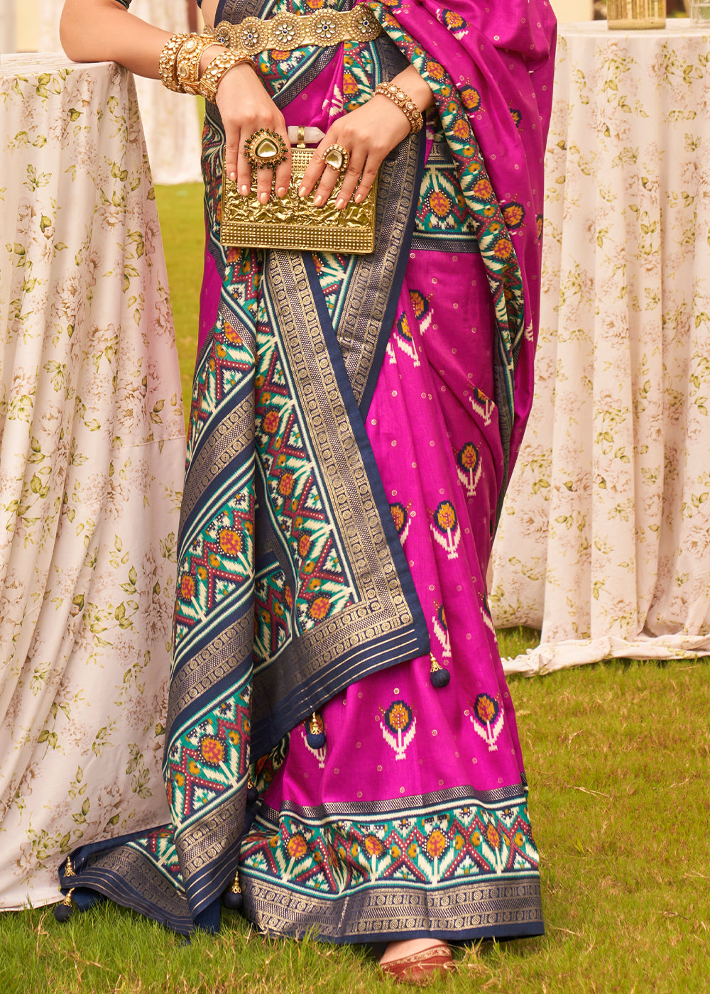 Jazzberry Jam Pink Printed Patola Designer Silk Saree