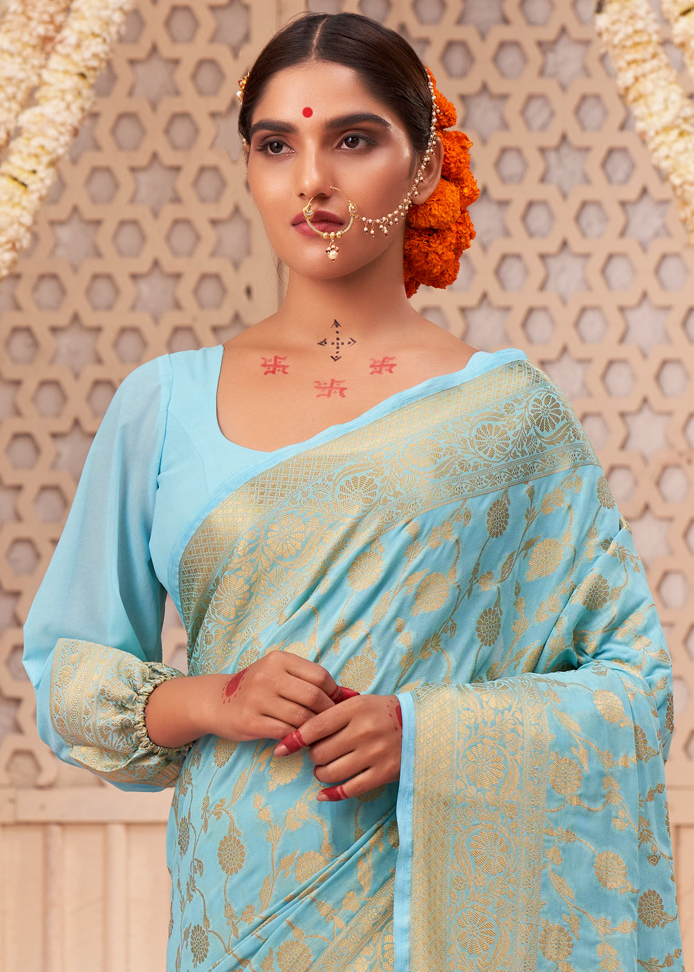 Sea Nymph Blue Woven Georgette Saree