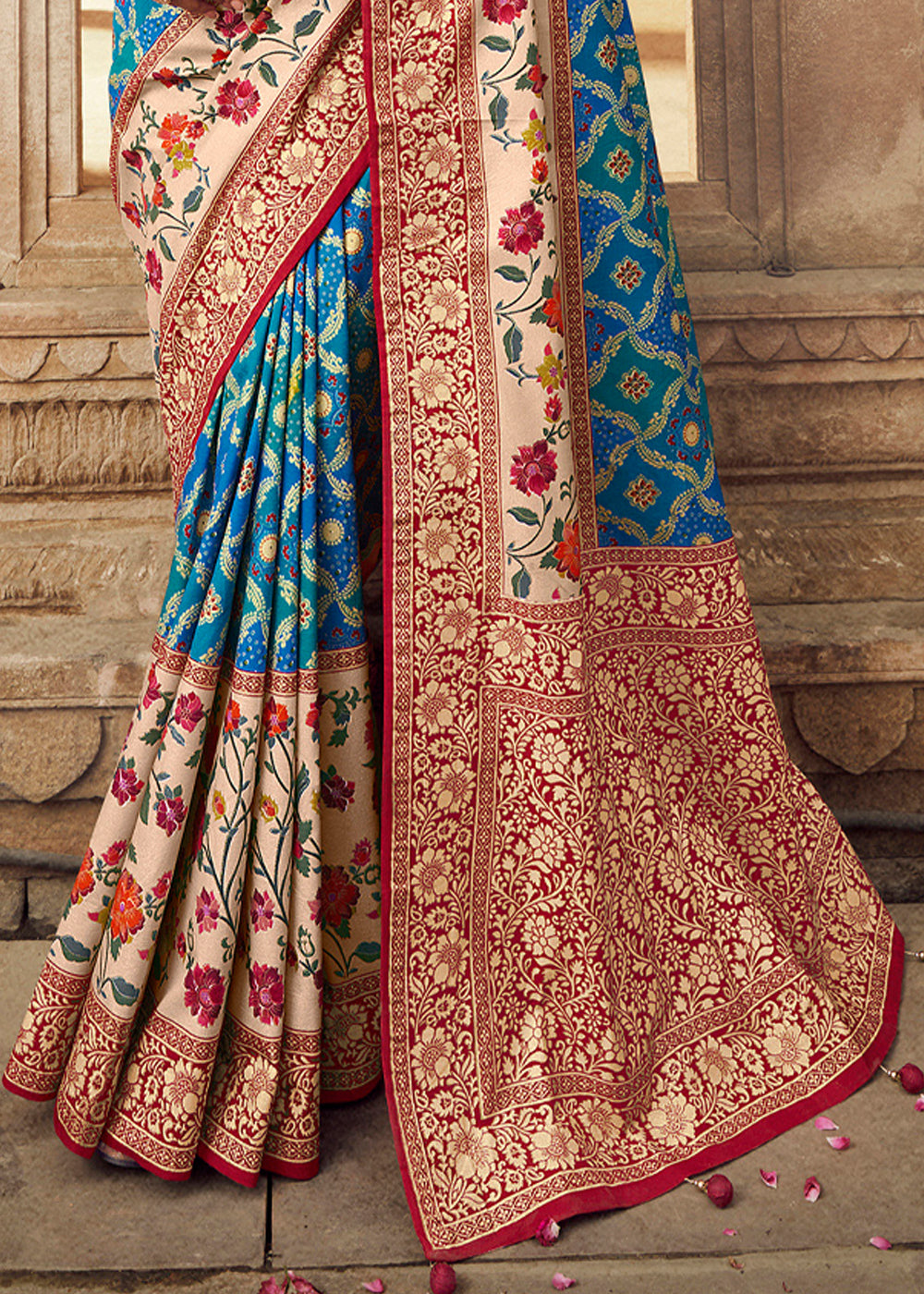 Sea Blue Woven Banarasi Silk Saree