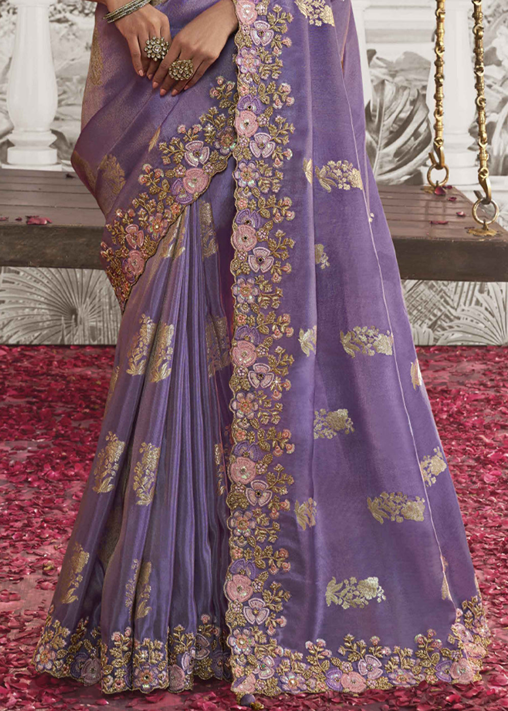 Amethyst Purple Embroidered Designer Silk Saree