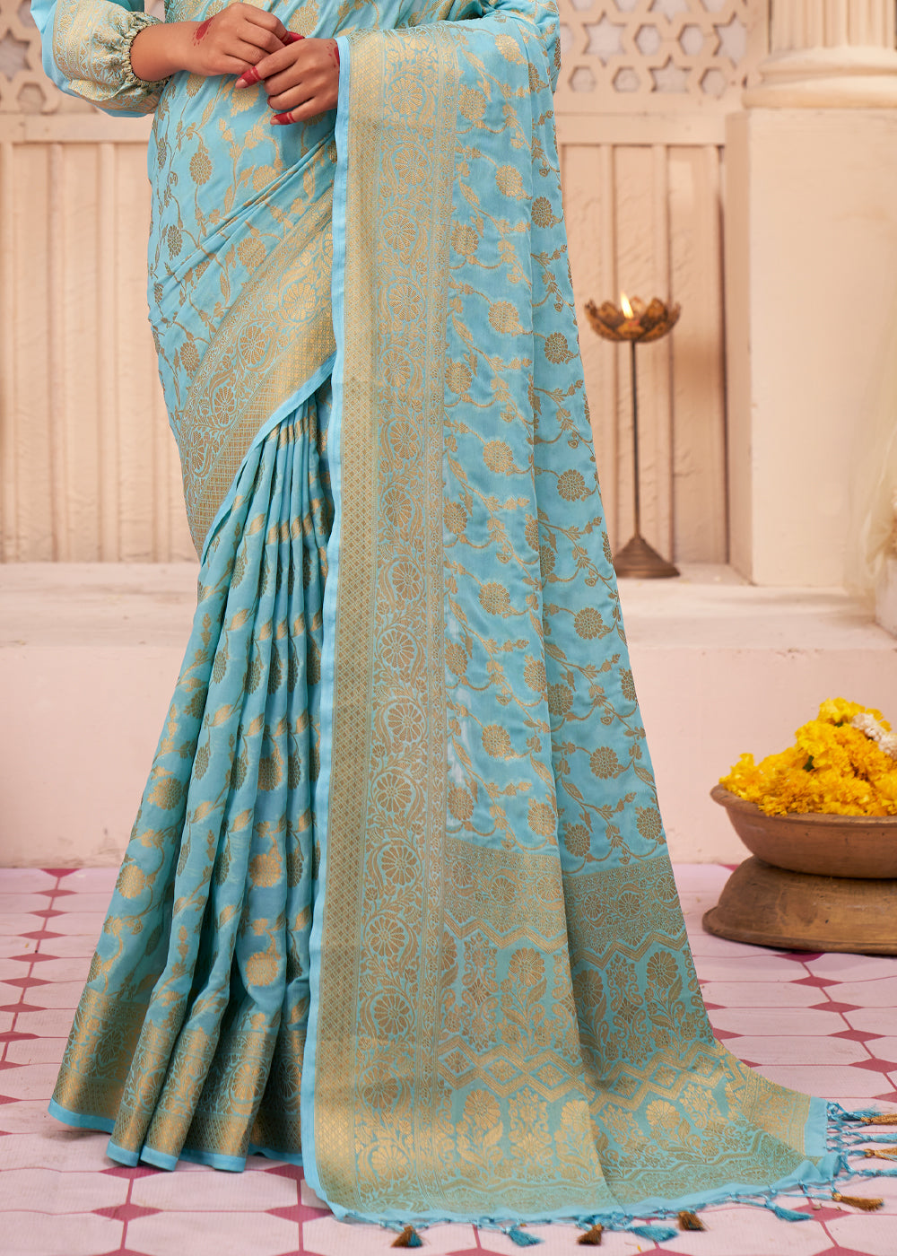 Sea Nymph Blue Woven Georgette Saree