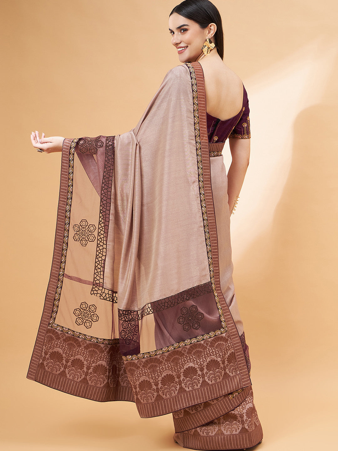 Burnning Brown Georgette Designer Saree