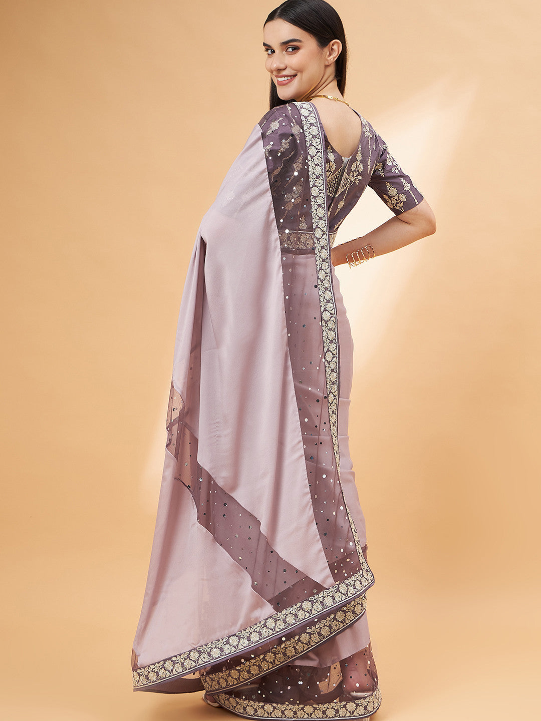 Light Shade Purple Georgette Designer Saree