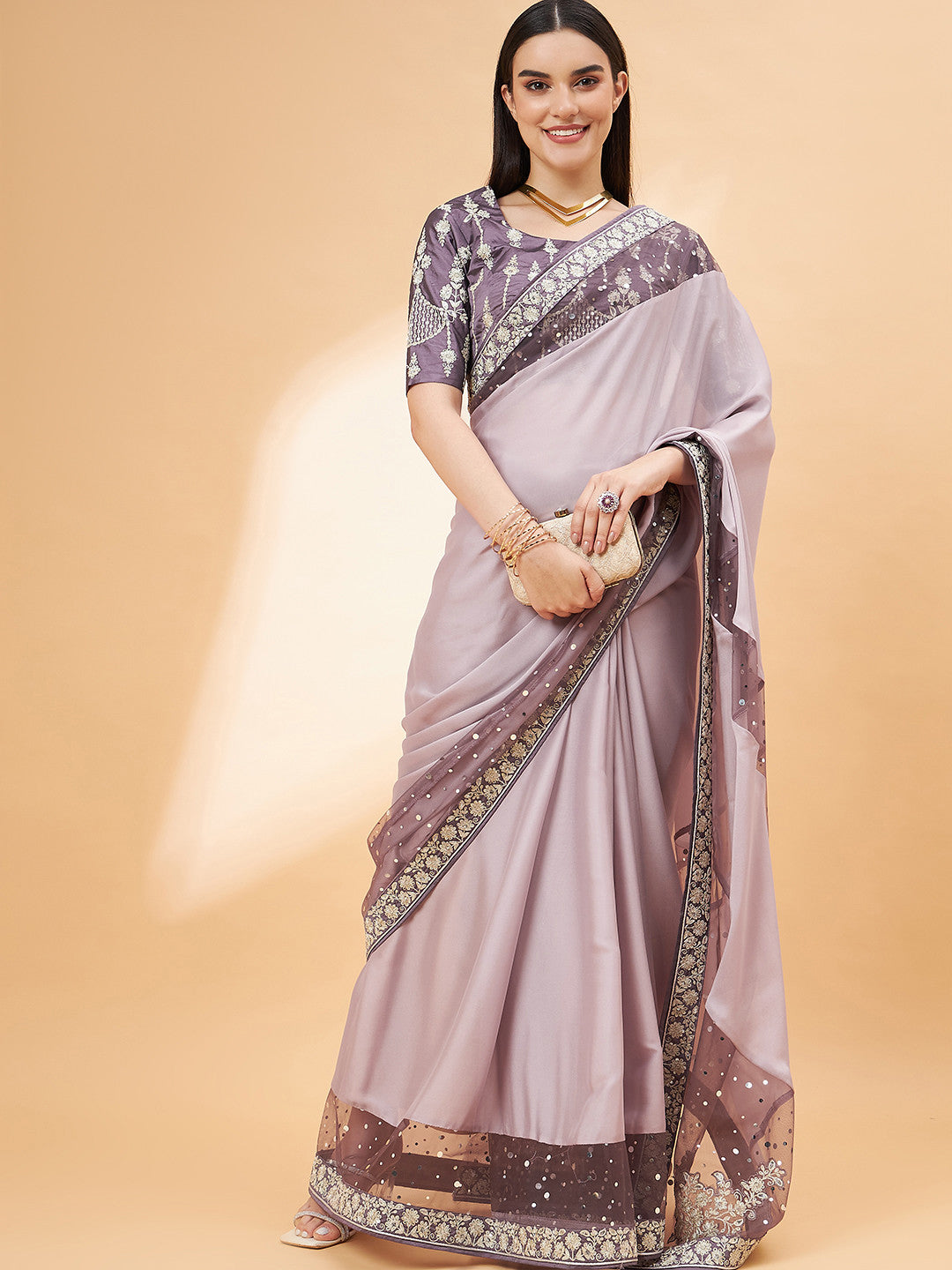 Light Shade Purple Georgette Designer Saree