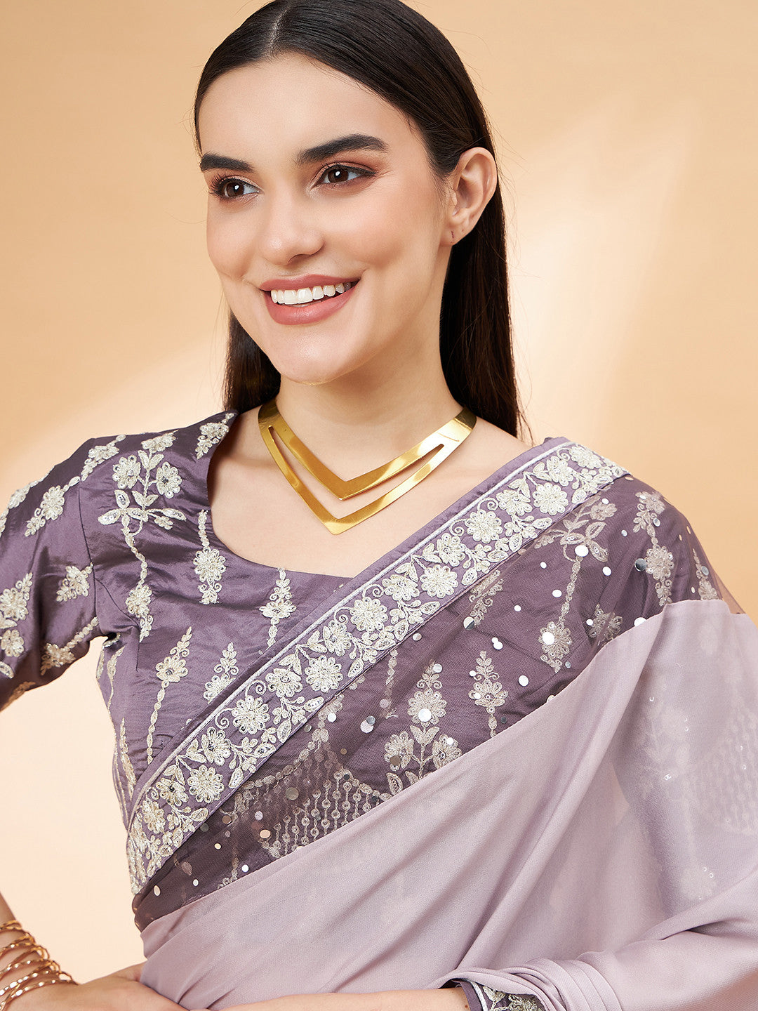 Light Shade Purple Georgette Designer Saree