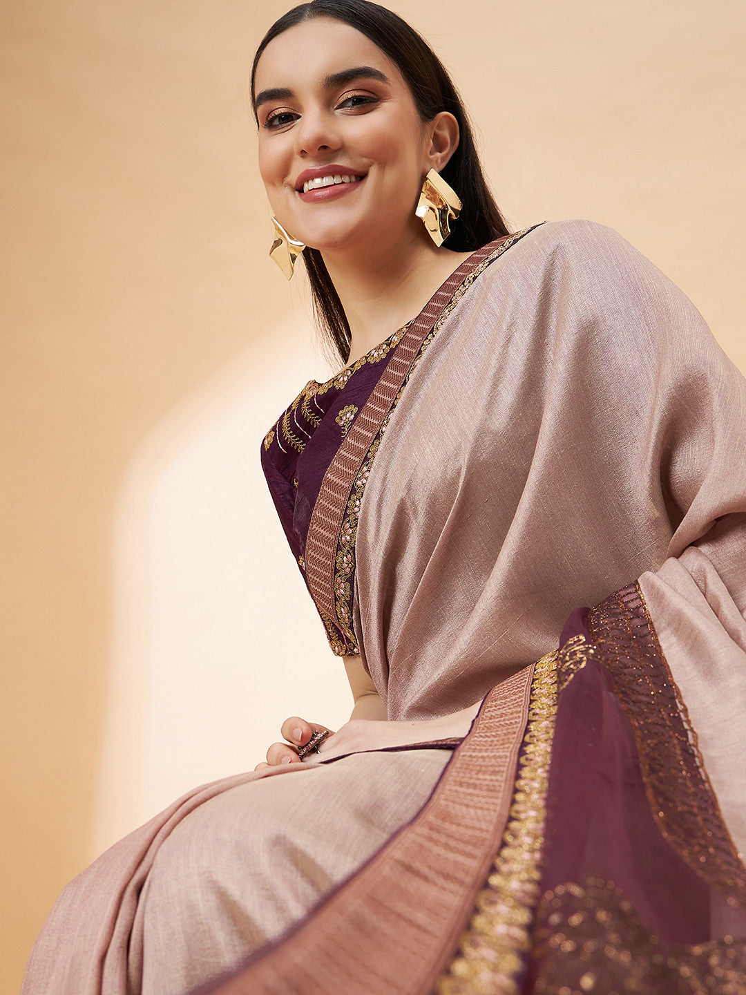 Burnning Brown Georgette Designer Saree