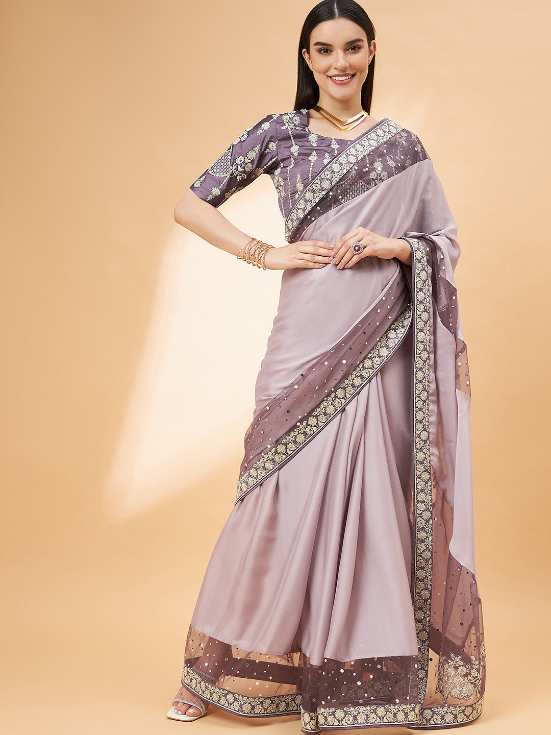 Light Shade Purple Georgette Designer Saree