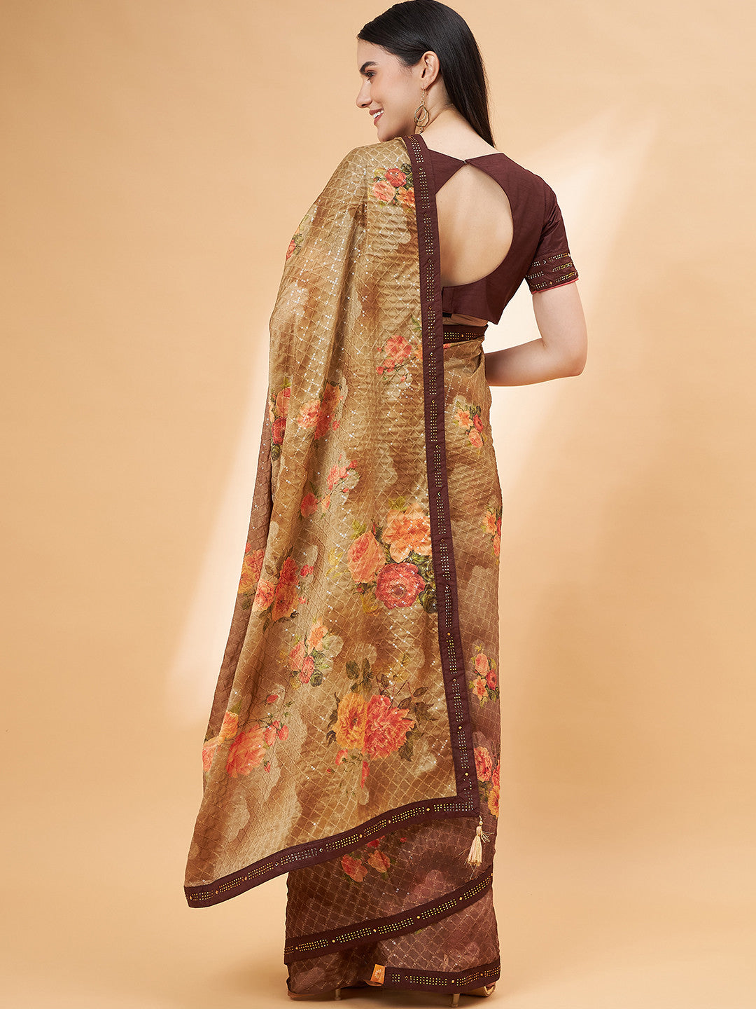 Pastry Brown Georgette Designer Saree