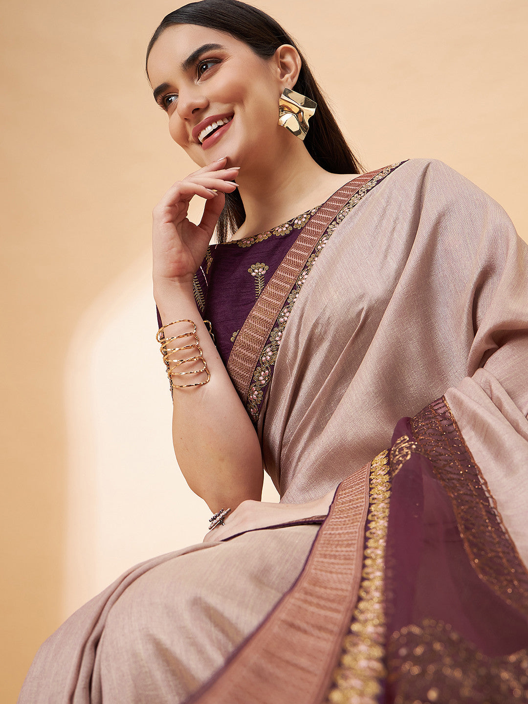 Burnning Brown Georgette Designer Saree