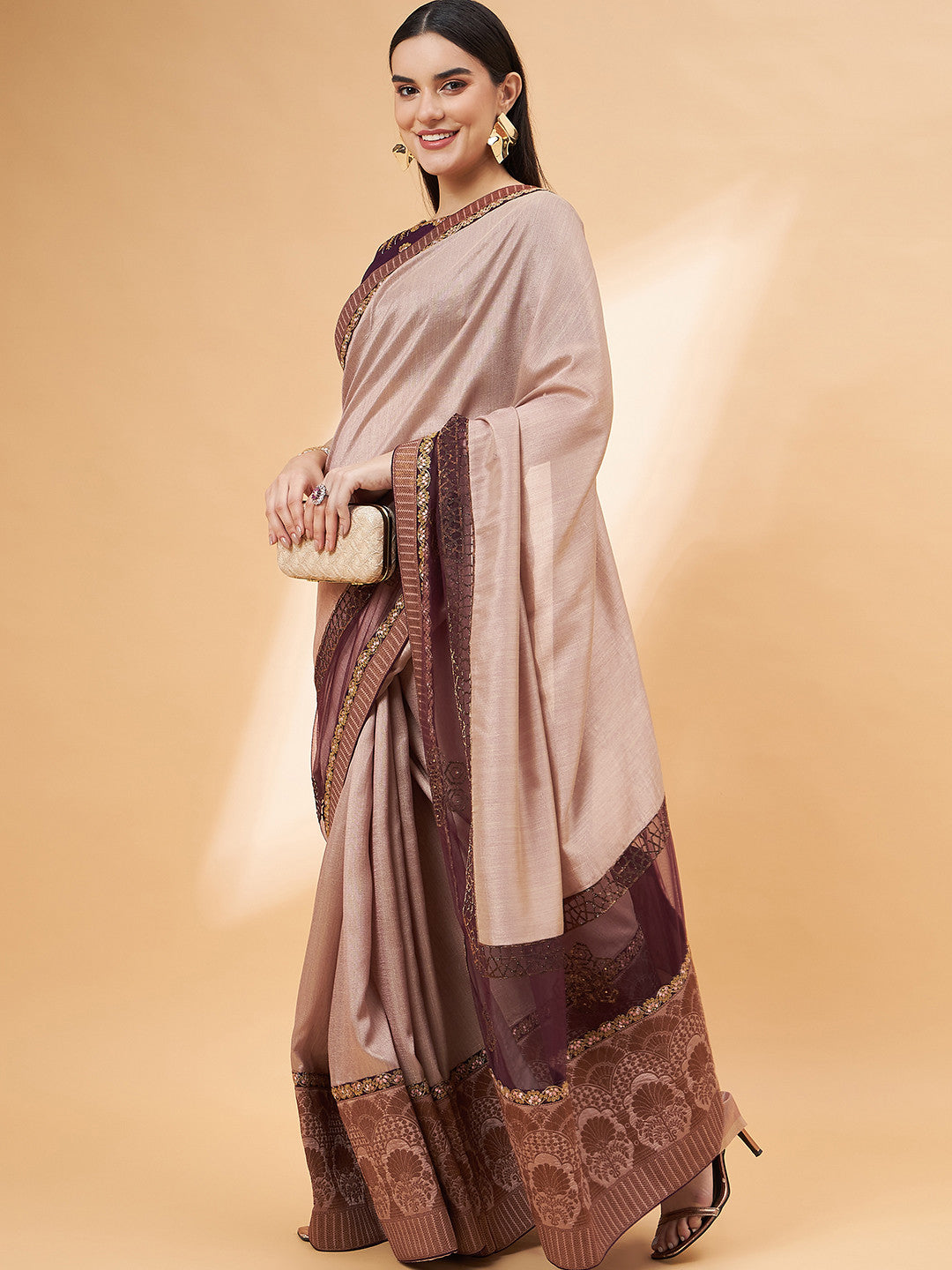 Burnning Brown Georgette Designer Saree