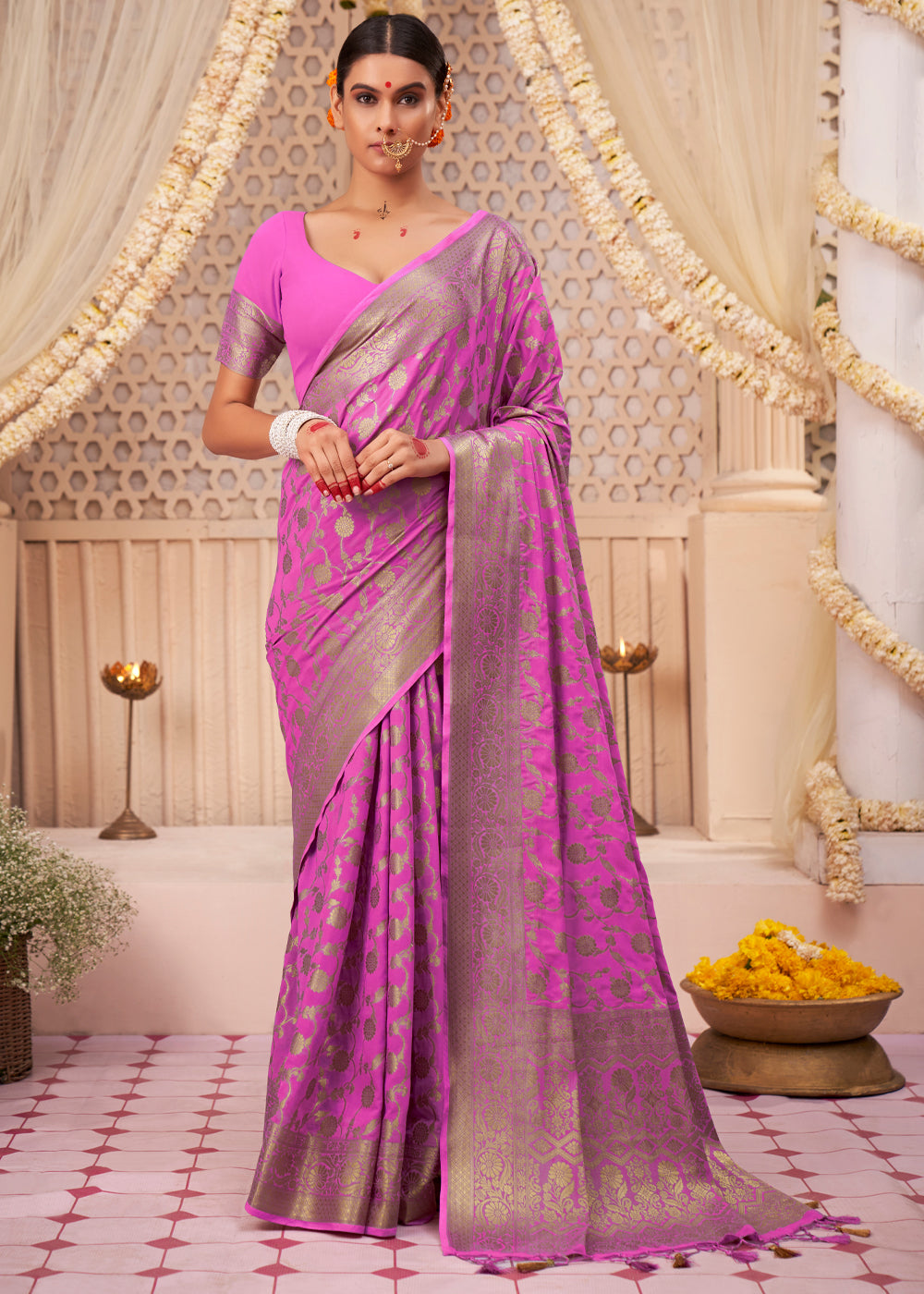 Royal Heath Purple Woven Georgette Saree