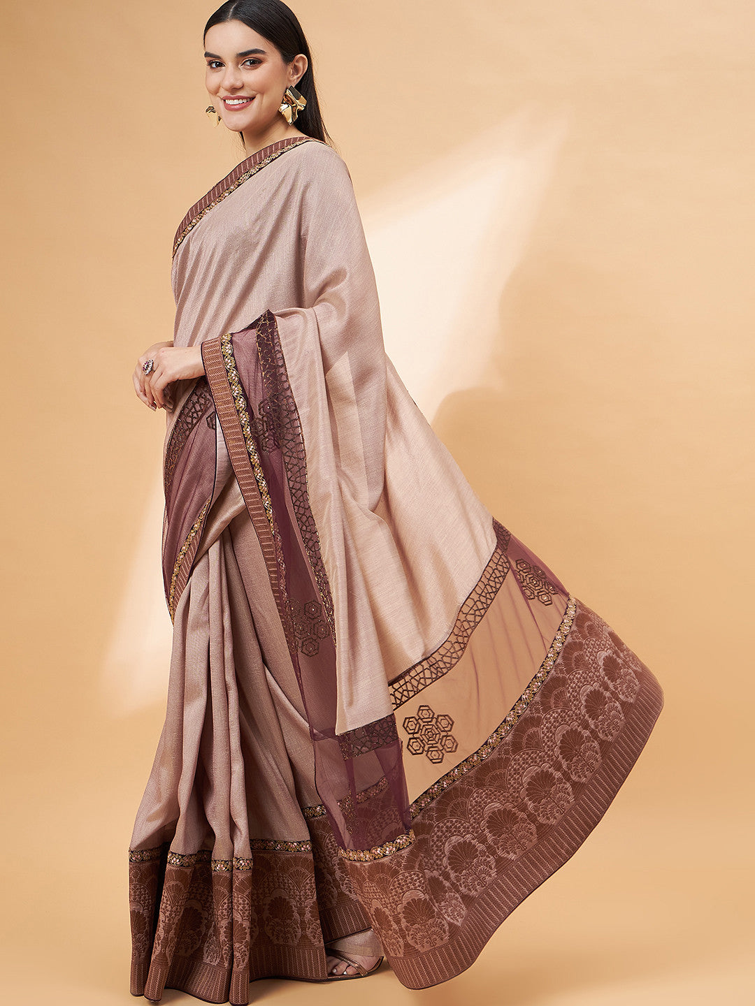 Burnning Brown Georgette Designer Saree