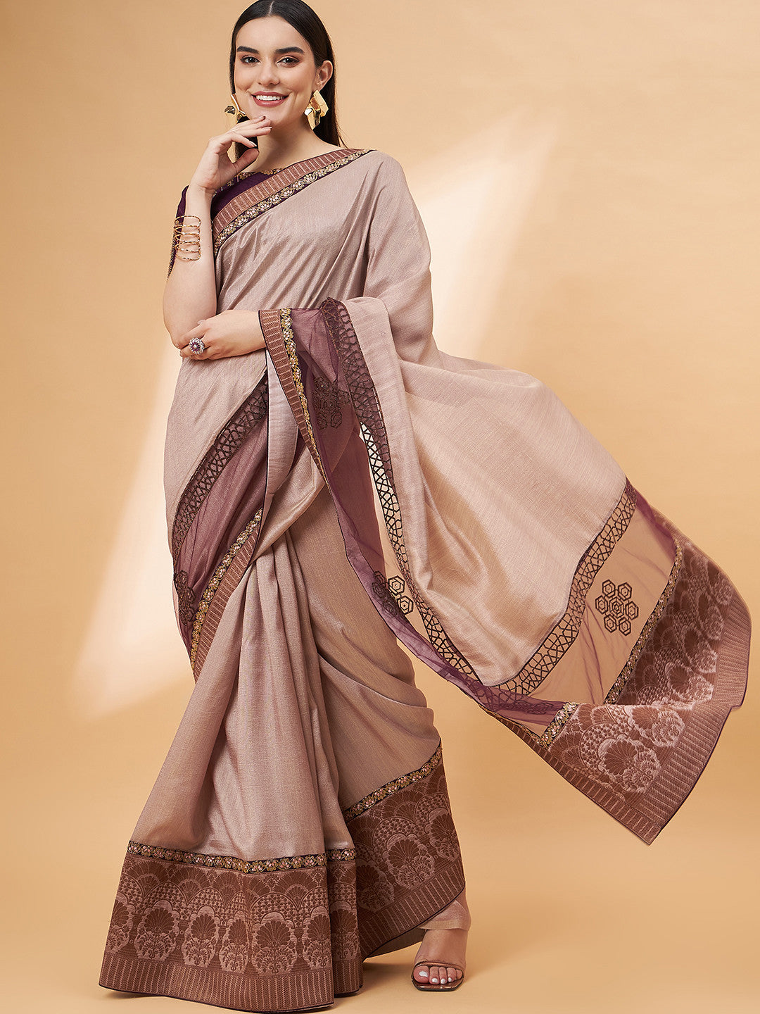 Burnning Brown Georgette Designer Saree