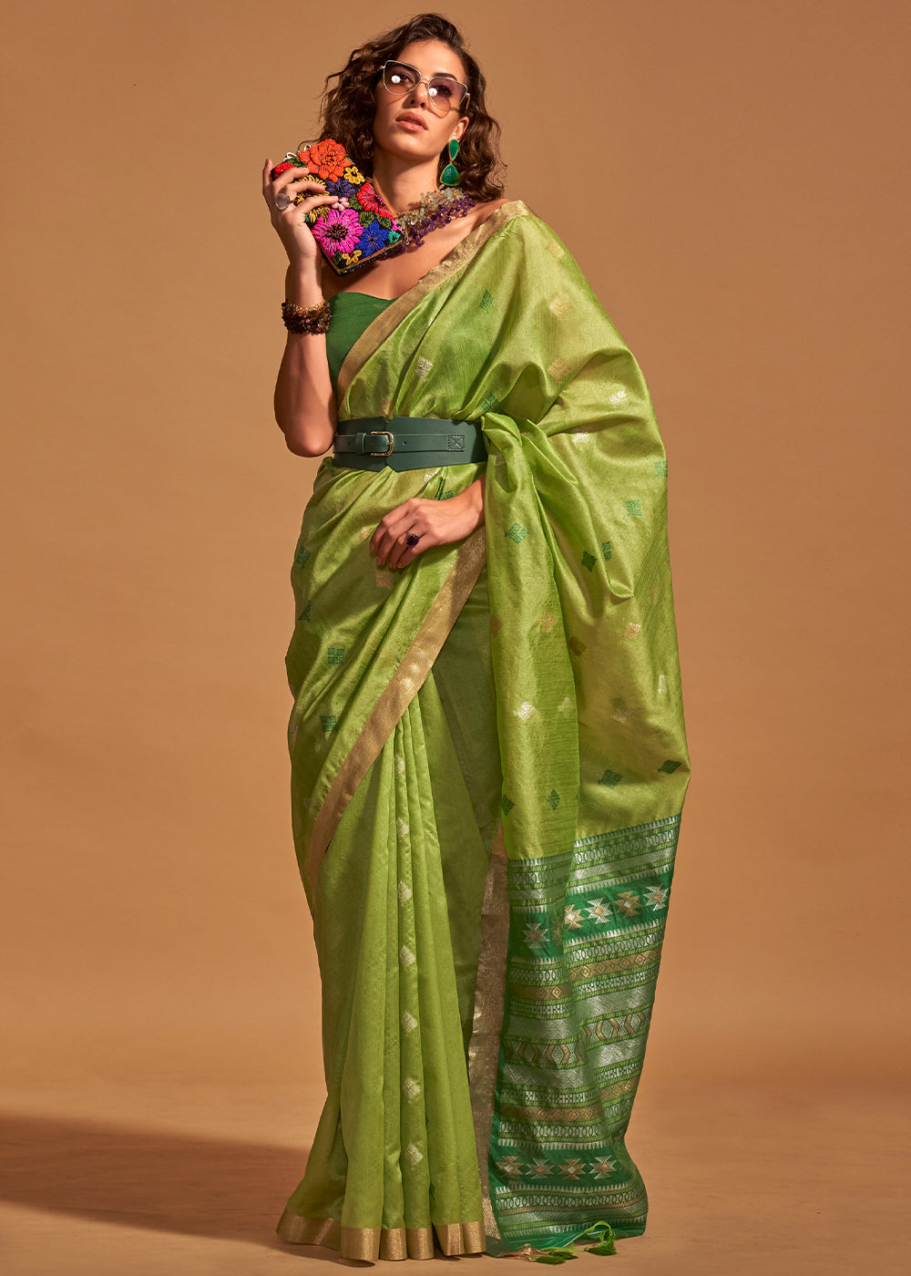 Olivetone Green Handloom Banarasi Silk Saree