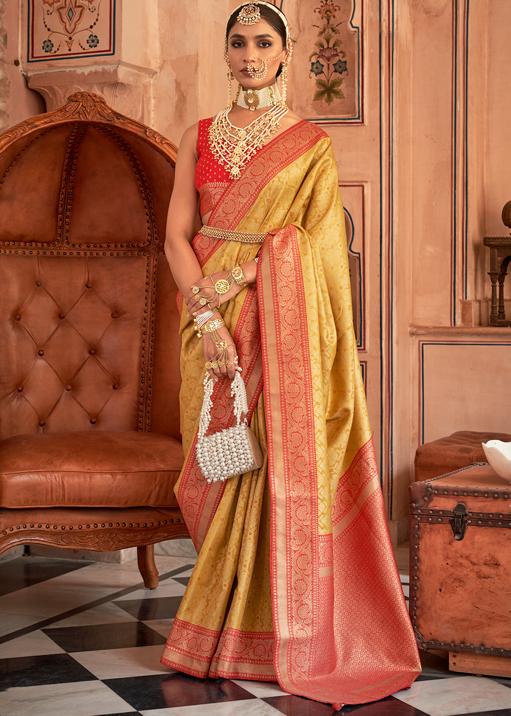 Sunset Pearl Yellow Zari Woven Banarasi Silk Saree