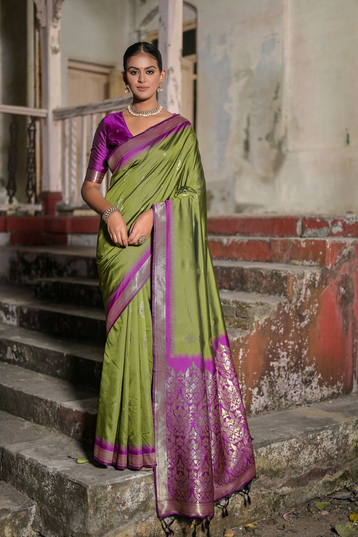 Barley Corn Green Banarasi Soft Silk Saree