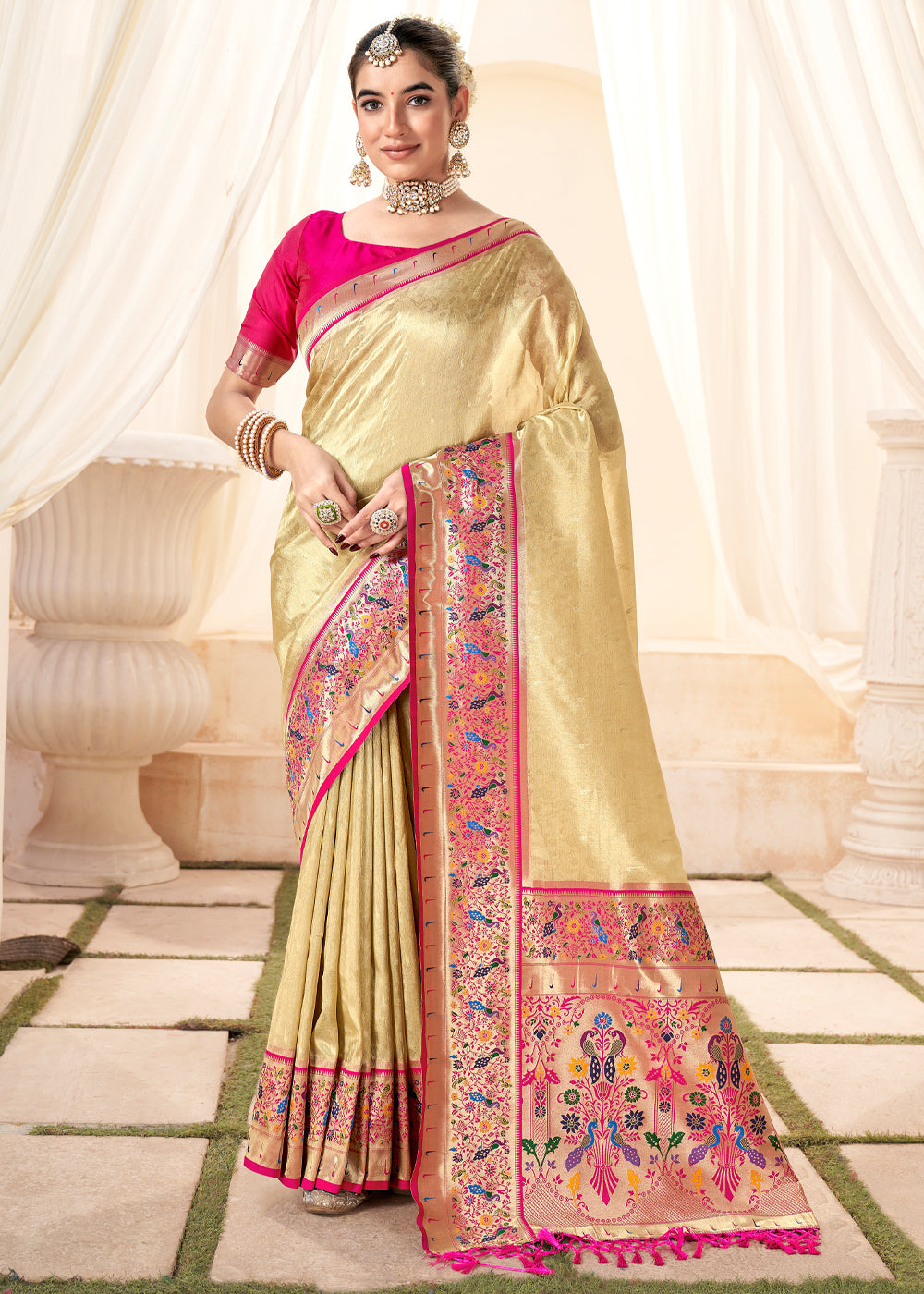 Laser Golden Woven Paithani Tissue Silk Saree