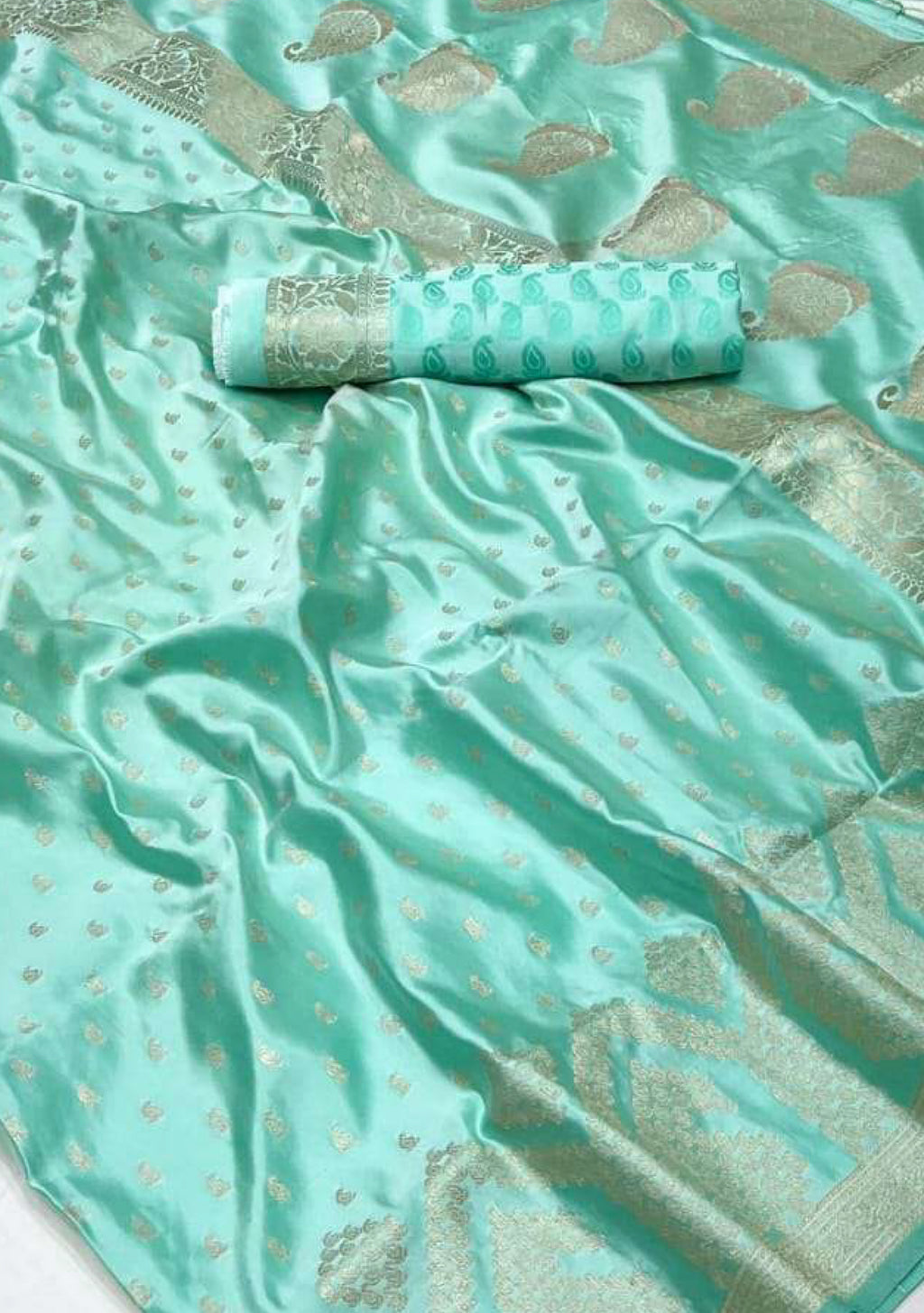 Opal Green Banarasi Handloom Satin Silk saree