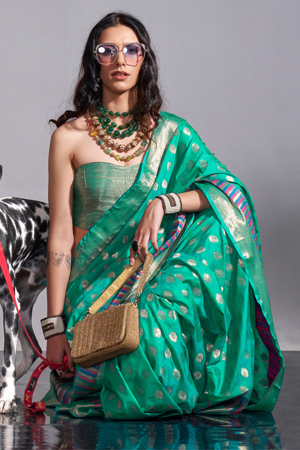 Niagara Green Banarasi Handloom Temple Border Silk Saree