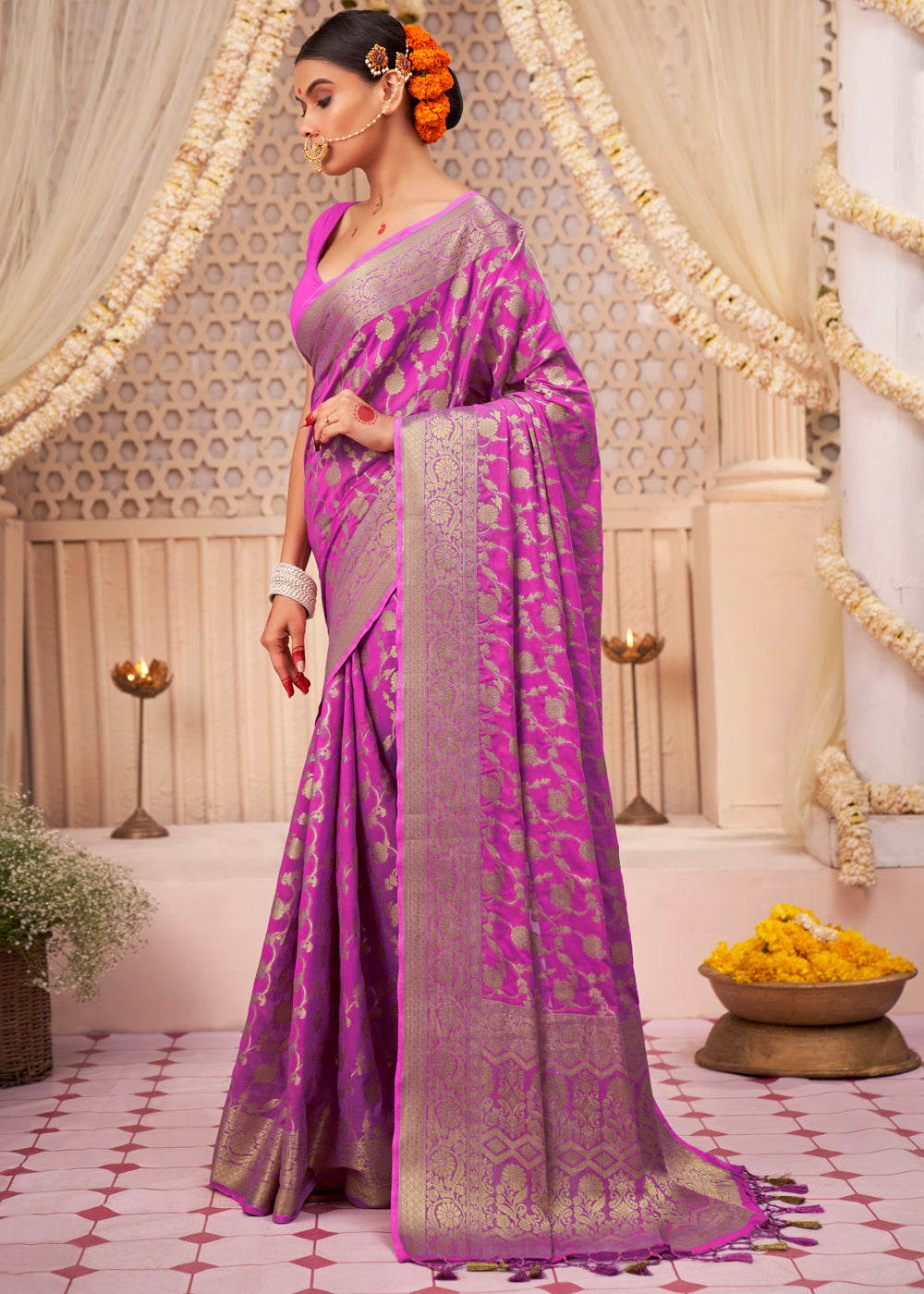 Royal Heath Purple Woven Georgette Saree