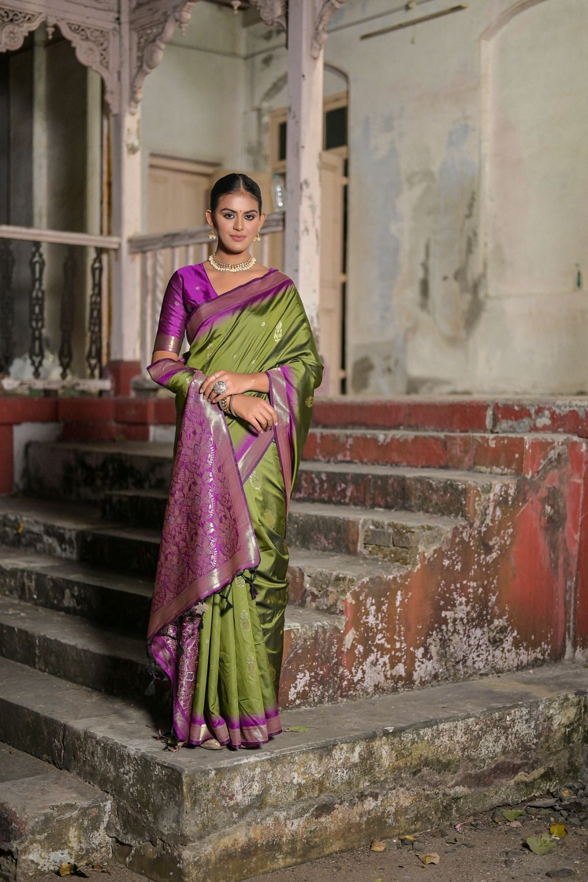 Barley Corn Green Banarasi Soft Silk Saree