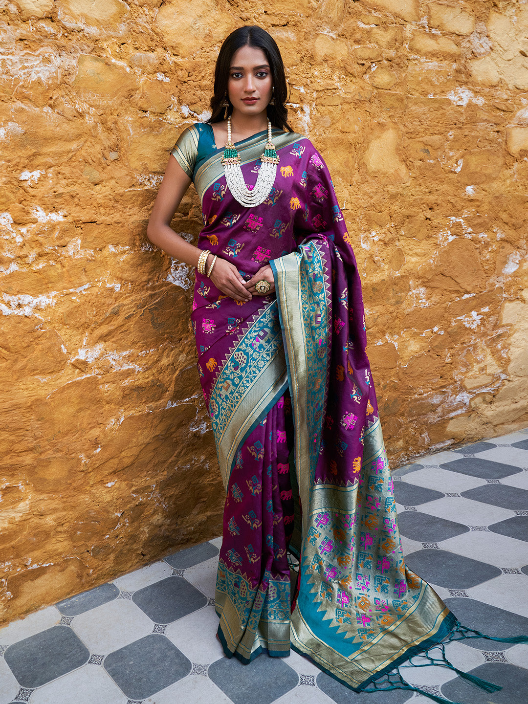 Tawny Port Purple Woven Banarasi Silk Saree