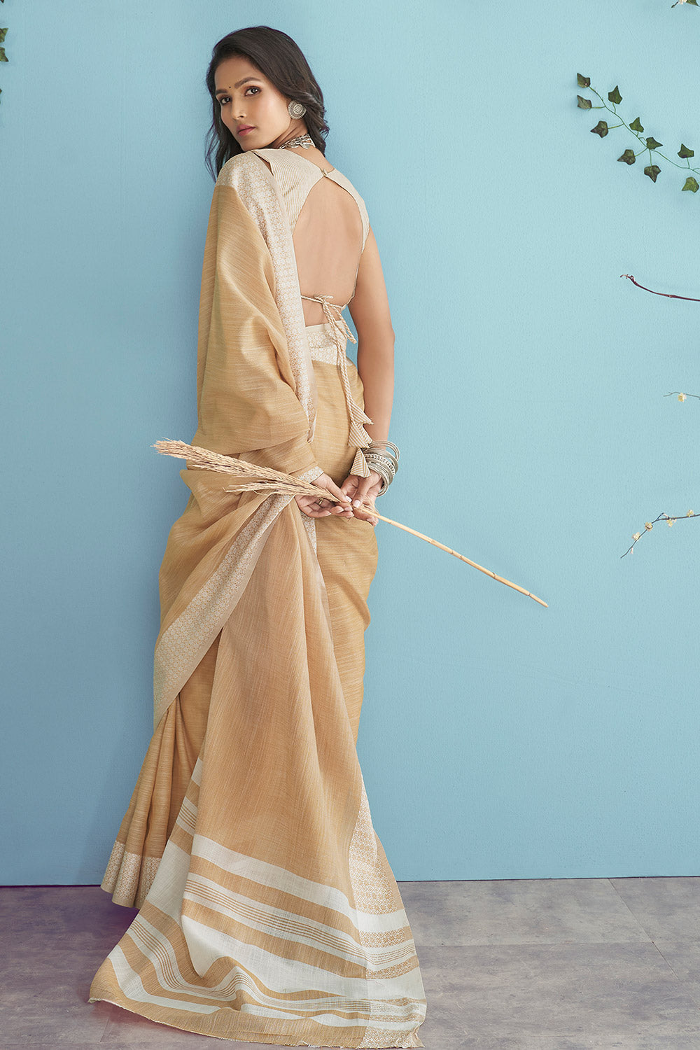 Brandy Yellow Linen Saree