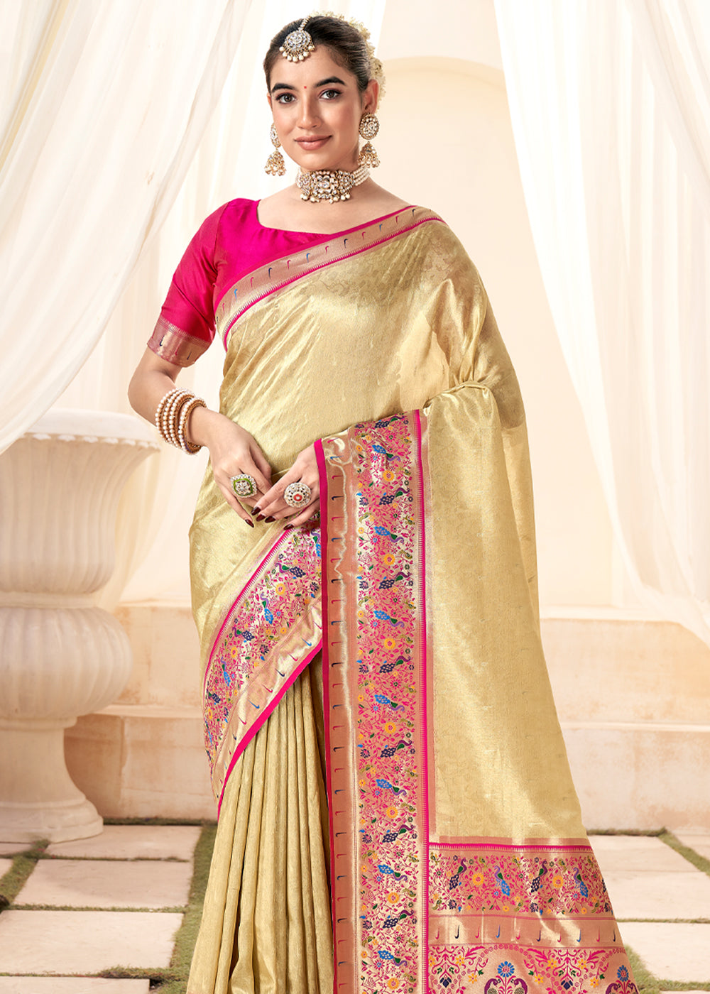 Laser Golden Woven Paithani Tissue Silk Saree