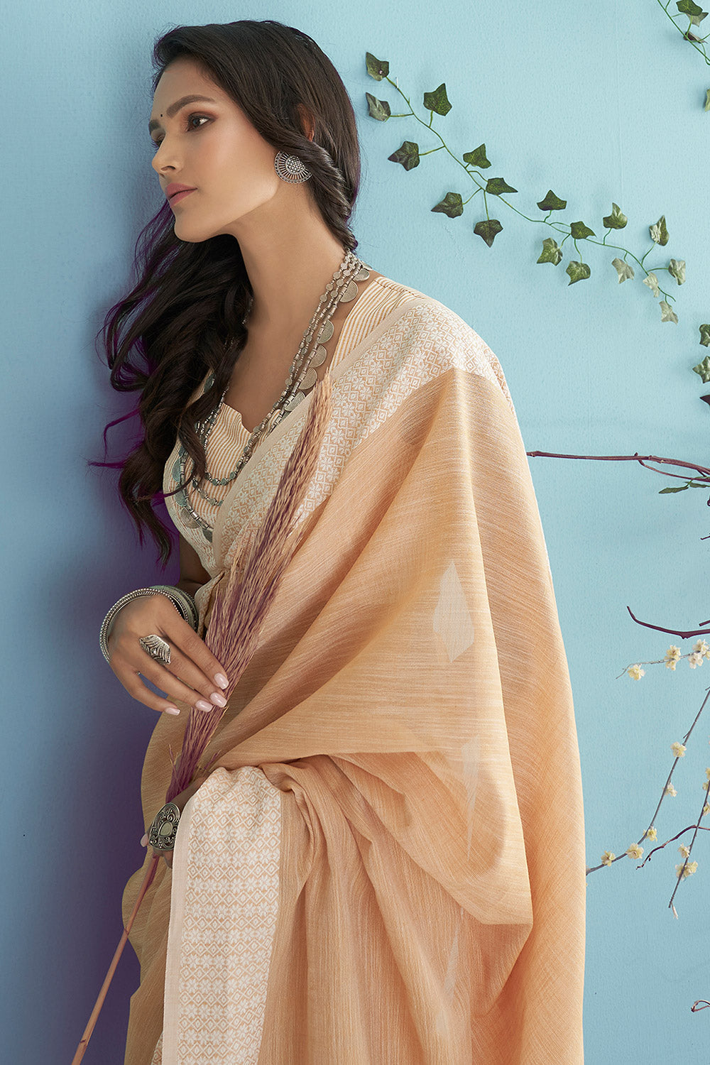 Brandy Yellow Linen Saree