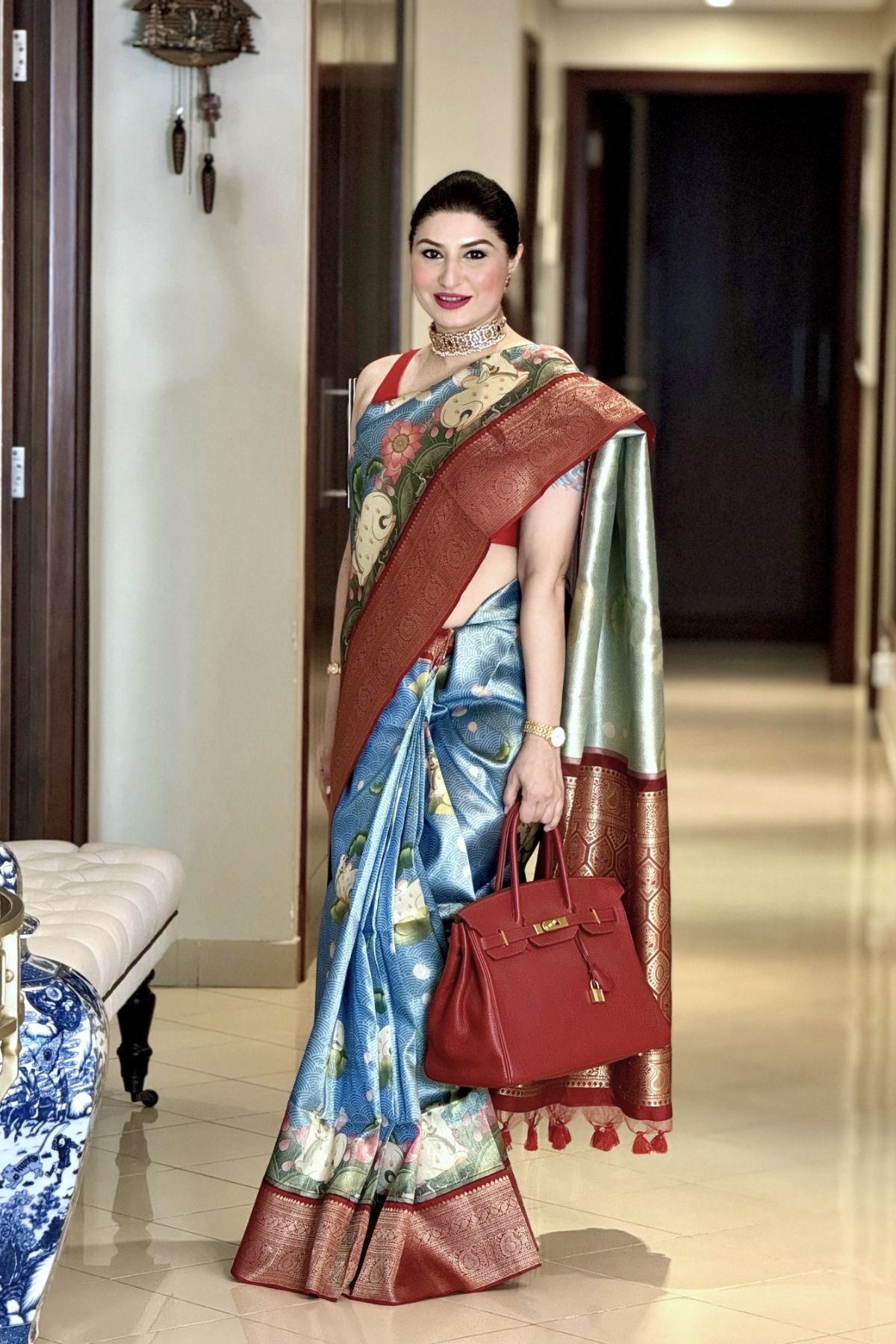 St Tropaz Blue Woven Tissue Silk Saree