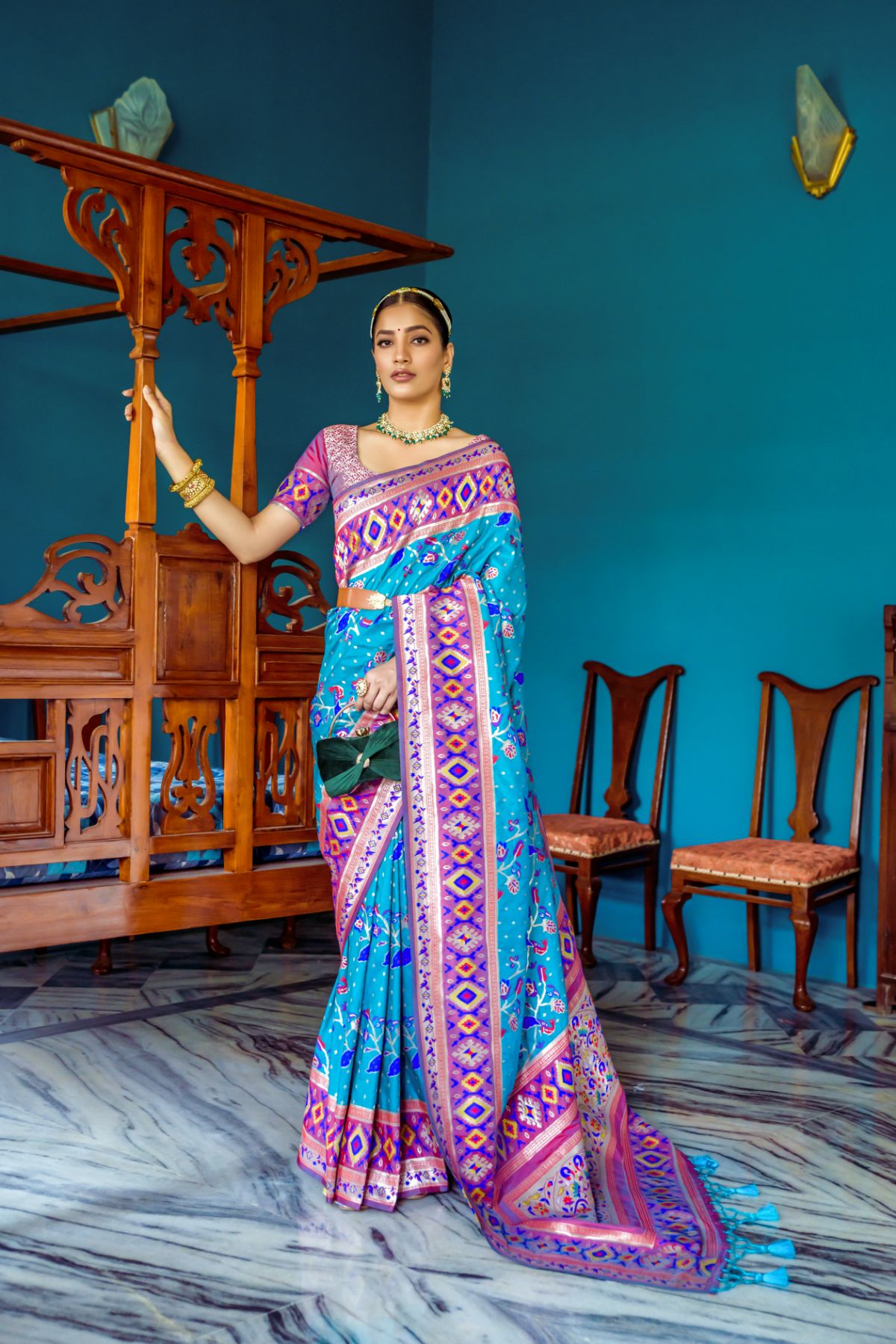 Royal Blue Patola Fusion Paithani Silk Saree