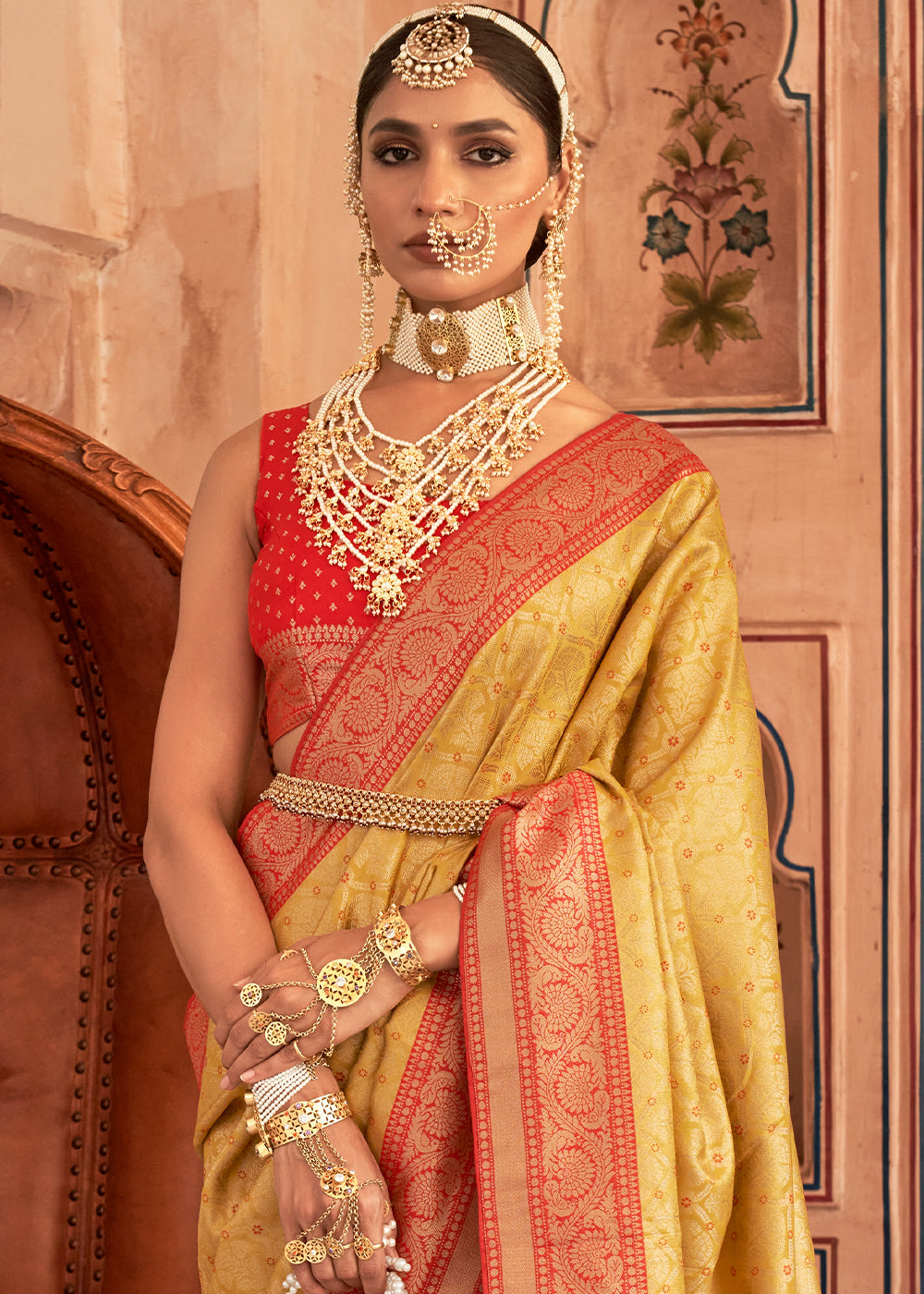 Sunset Pearl Yellow Zari Woven Banarasi Silk Saree